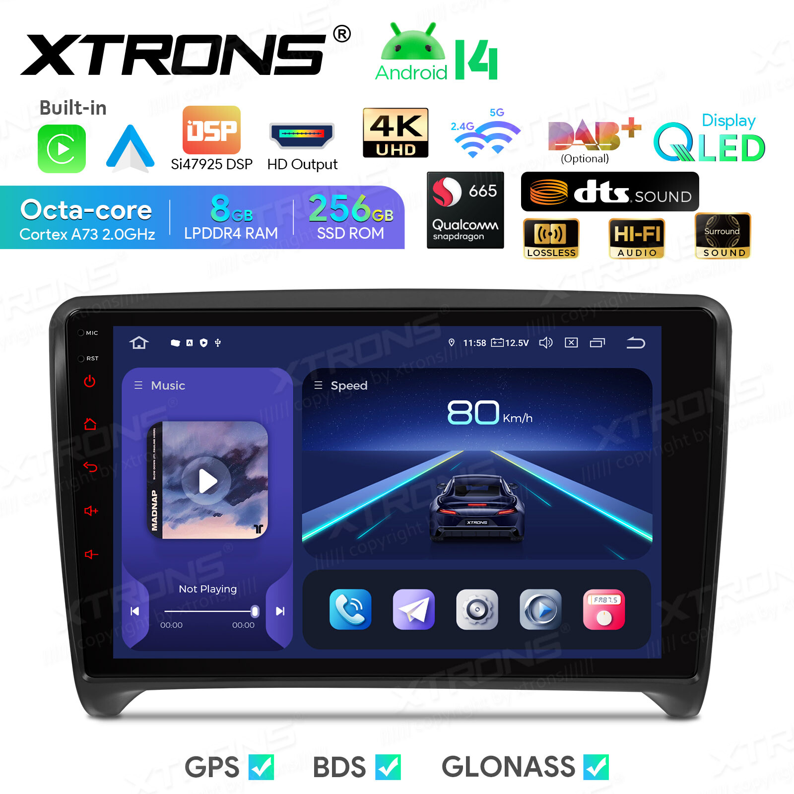 Sat Navi 8-Core Android 13 256GB Car Play GPS Radio Stereo WiFi HDMI For Audi TT