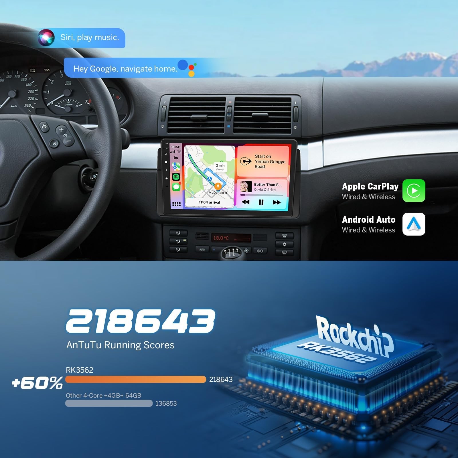 Eonon Car Stereo 4+64GB for BMW 3 Series 325i 330i M3 (E46) 1998-2006, Androi…