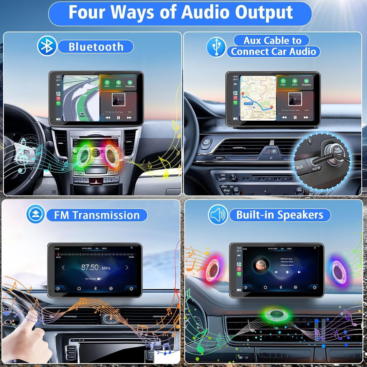 Portable Wireless with Apple CarPlay and Android Auto Screen for Car, 7″ HD Touc