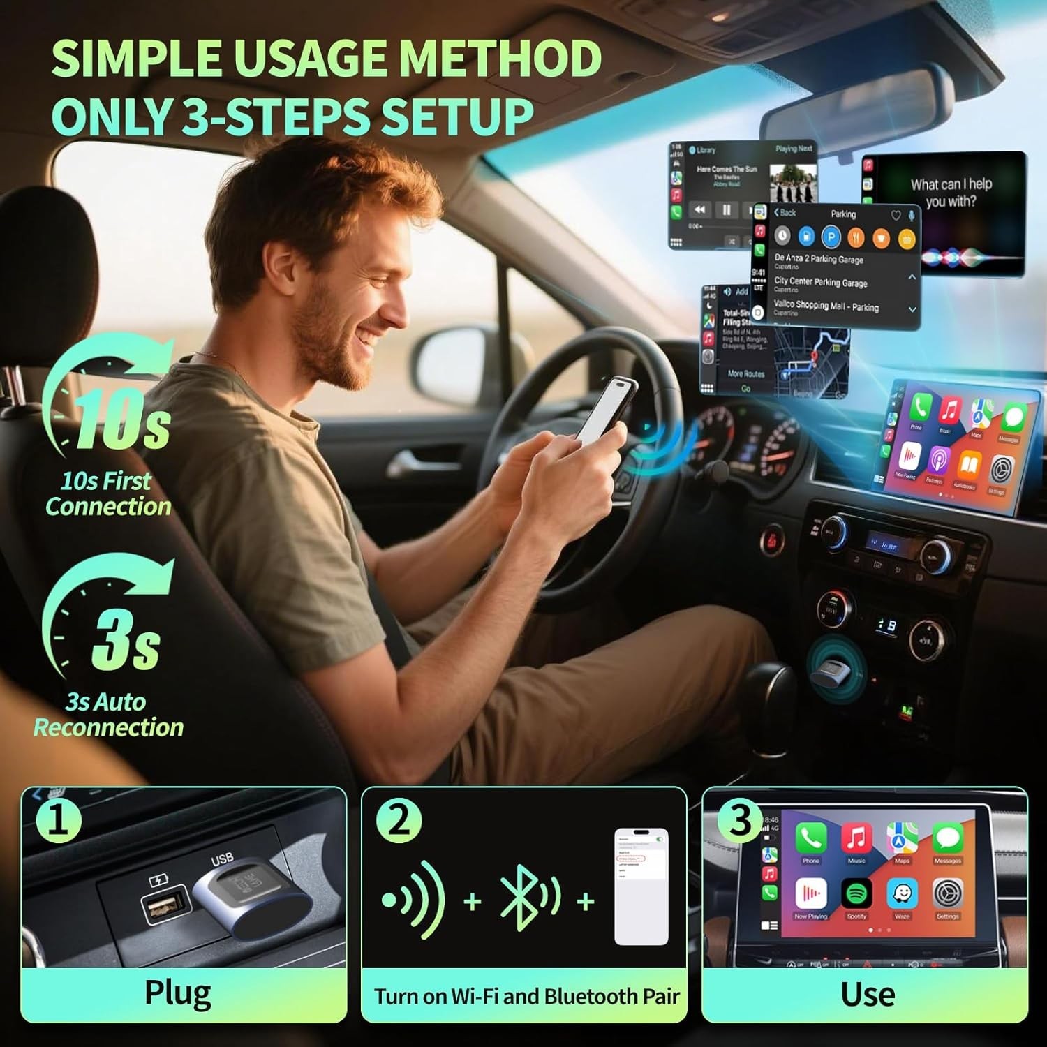Wireless CarPlay Android Auto Adapter Bluetooth 5.4 USB C A 5G WiFi Stable