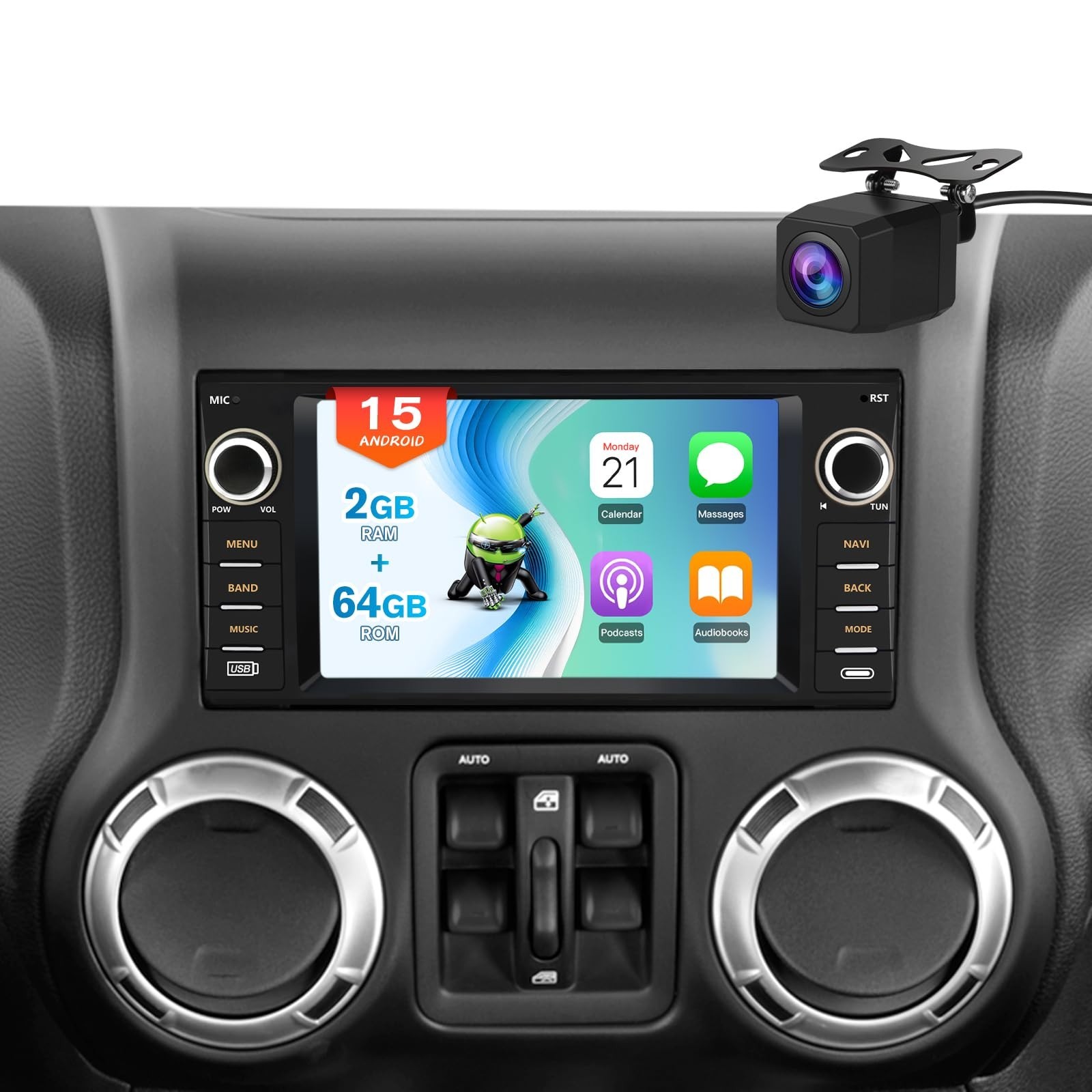 7″ Android Car Stereo for Jeep Wrangler JK & Dodge Ram 1500, 2GB+64GB, Wireless