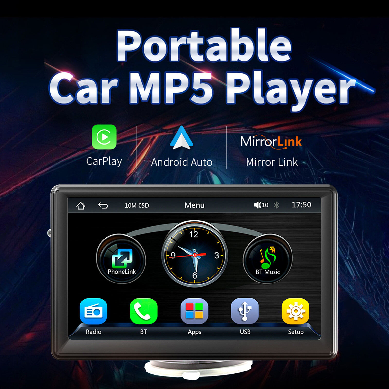 7″ Portable Wireless Carplay MP5 Player Multimedia Bluetooth Remote Control US