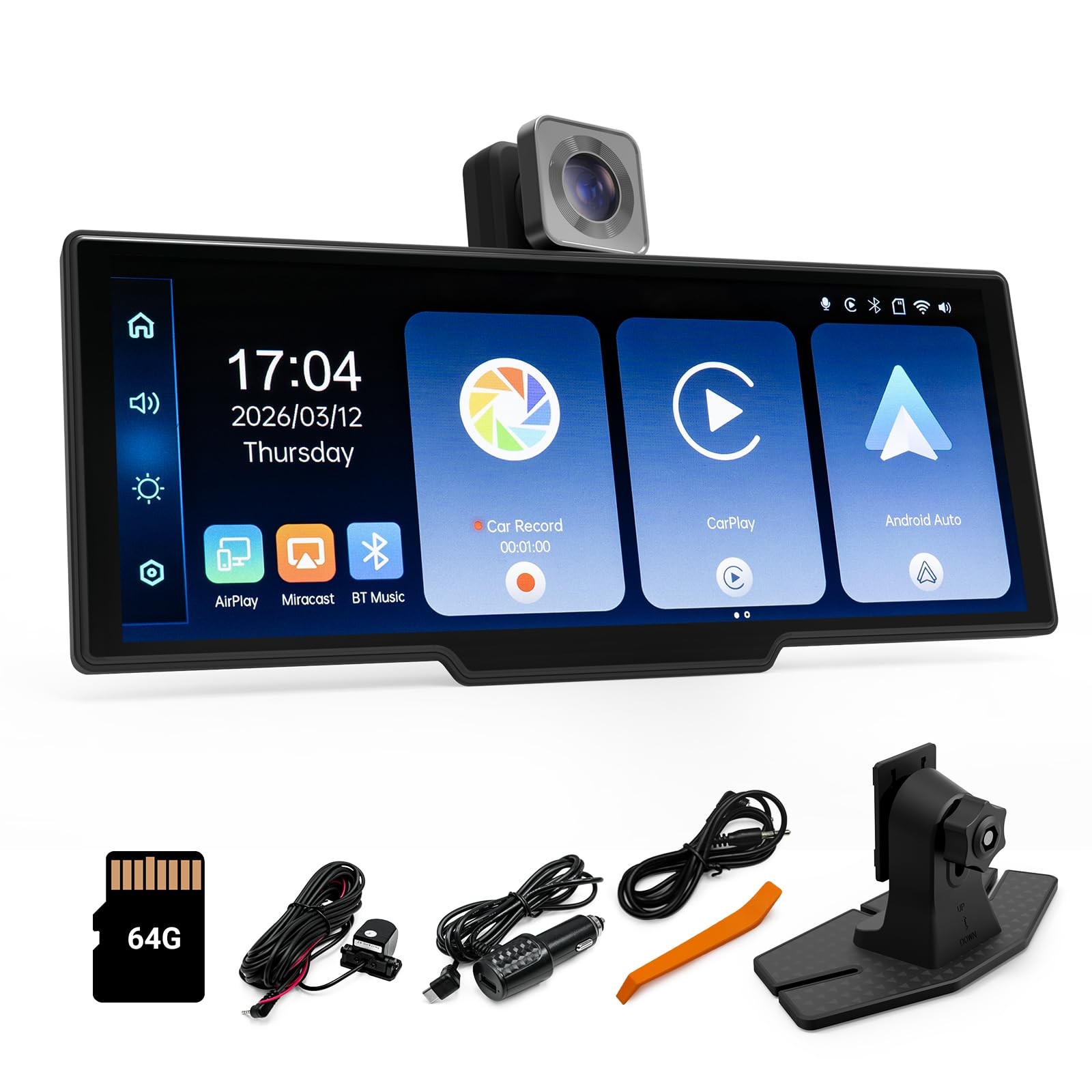 Promoterk Wireless CarPlay and Android Auto 10.26-inch Touchscreen, 4K Dash C…