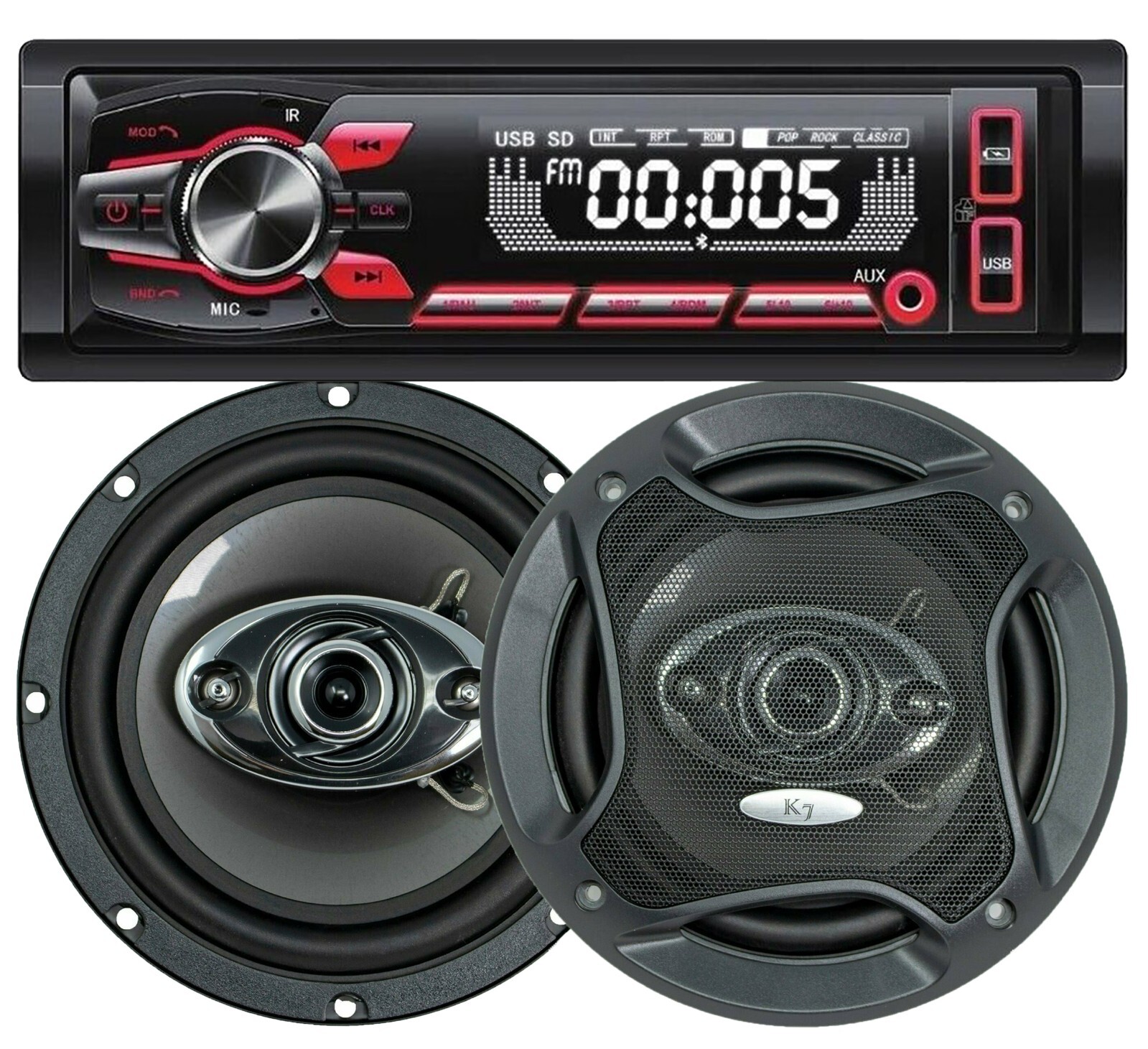 Cerwin Vega 1-Din Bluetooth AM FM Car Stereo Receiver + 2x 6.5″ Speakers 400W