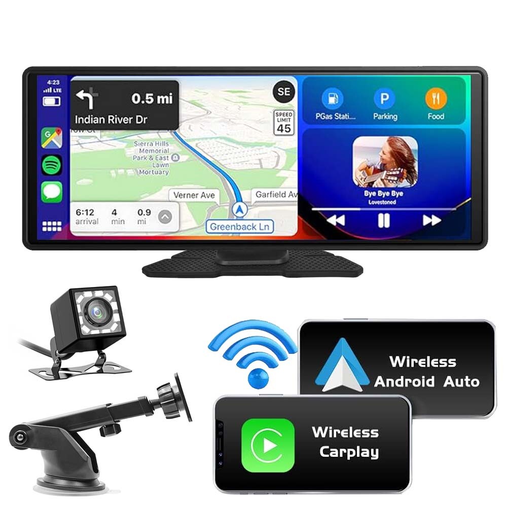 10.26″ Touch Screen Wireless Apple Carplay Portable Car Stereo Android Auto +CAM