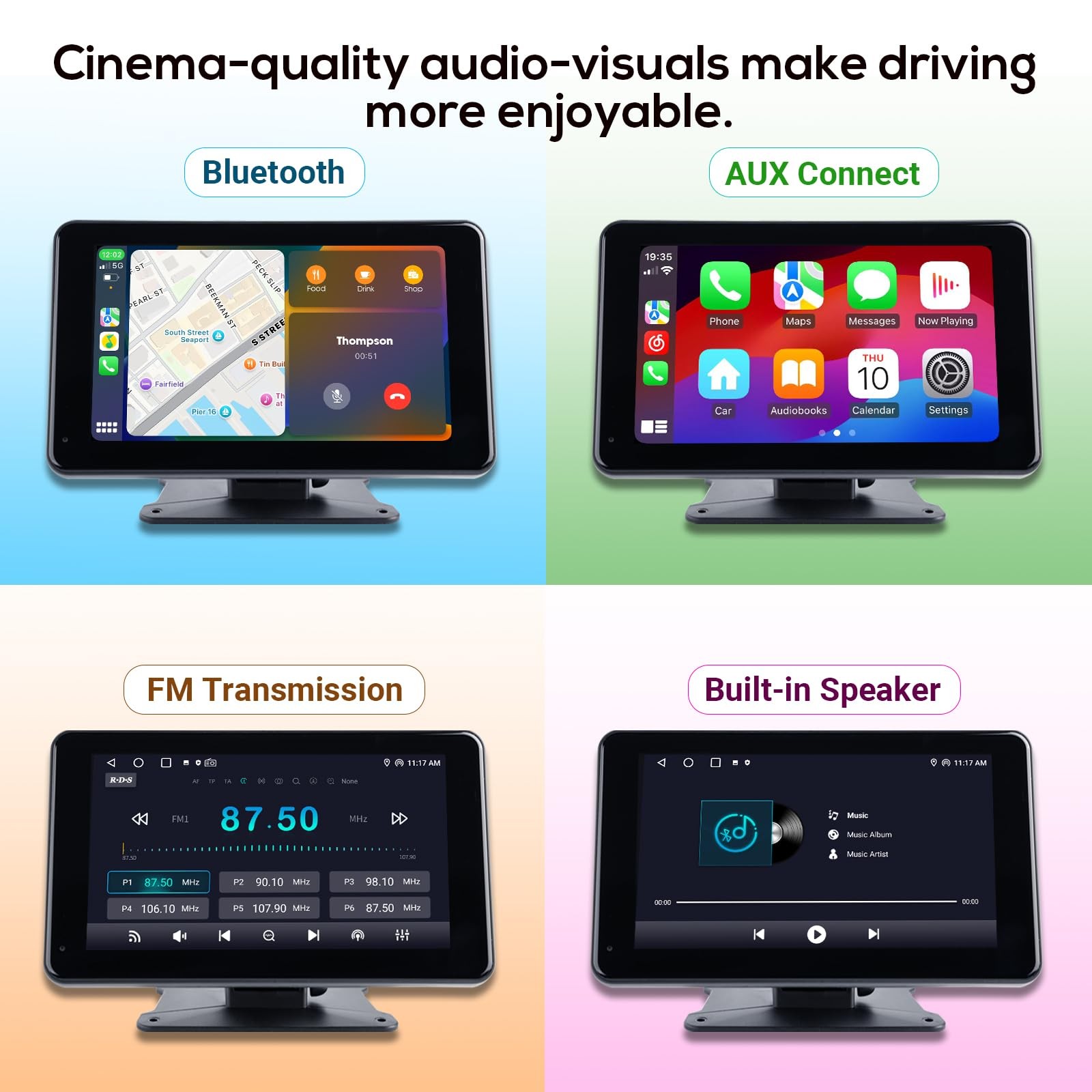 Portable Wireless Carplay Screen for Car,7 Inch Car Stereo Wireless Carplay