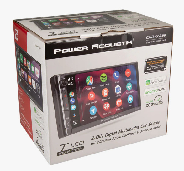 Power Acoustik CA2-74W 2-DIN Car Stereo Wireless Apple Carplay Android Auto
