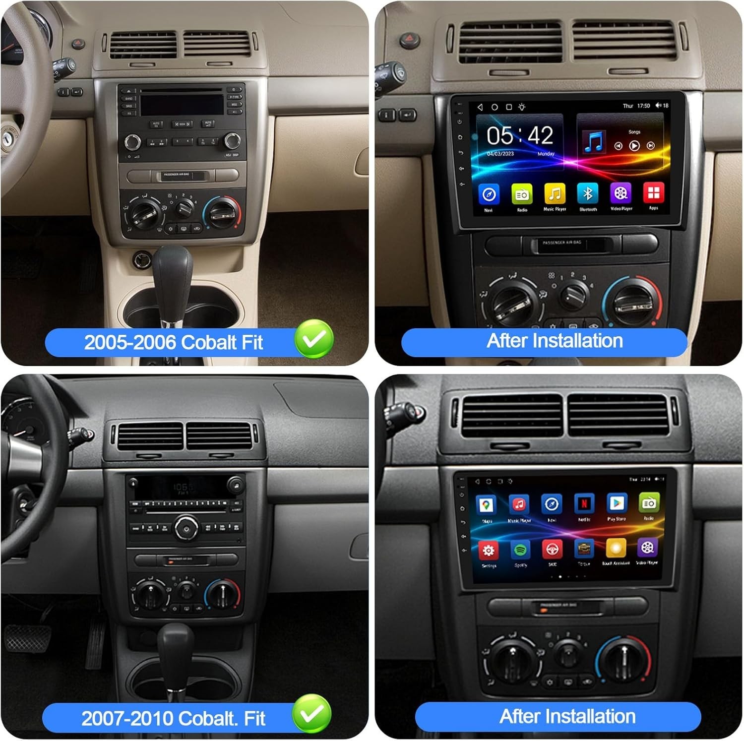 9″ 8Core 4+64G Android Auto Carplay for Chevrolet Cobalt 2005-2010; Free Camera