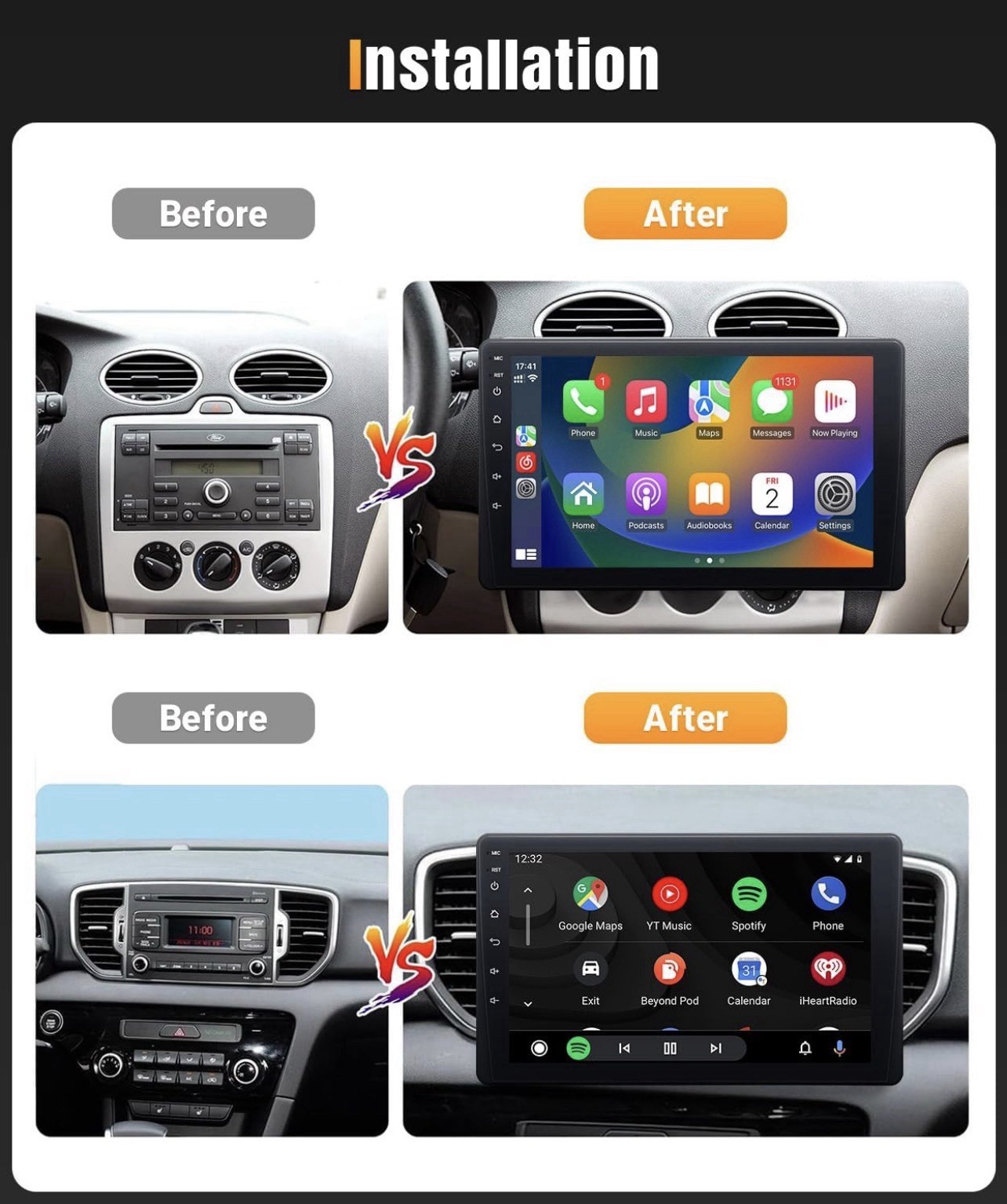 Naifay 9 Inch Car Stereo Single Din Radio Apple CarPlay & Android Auto Touchscre