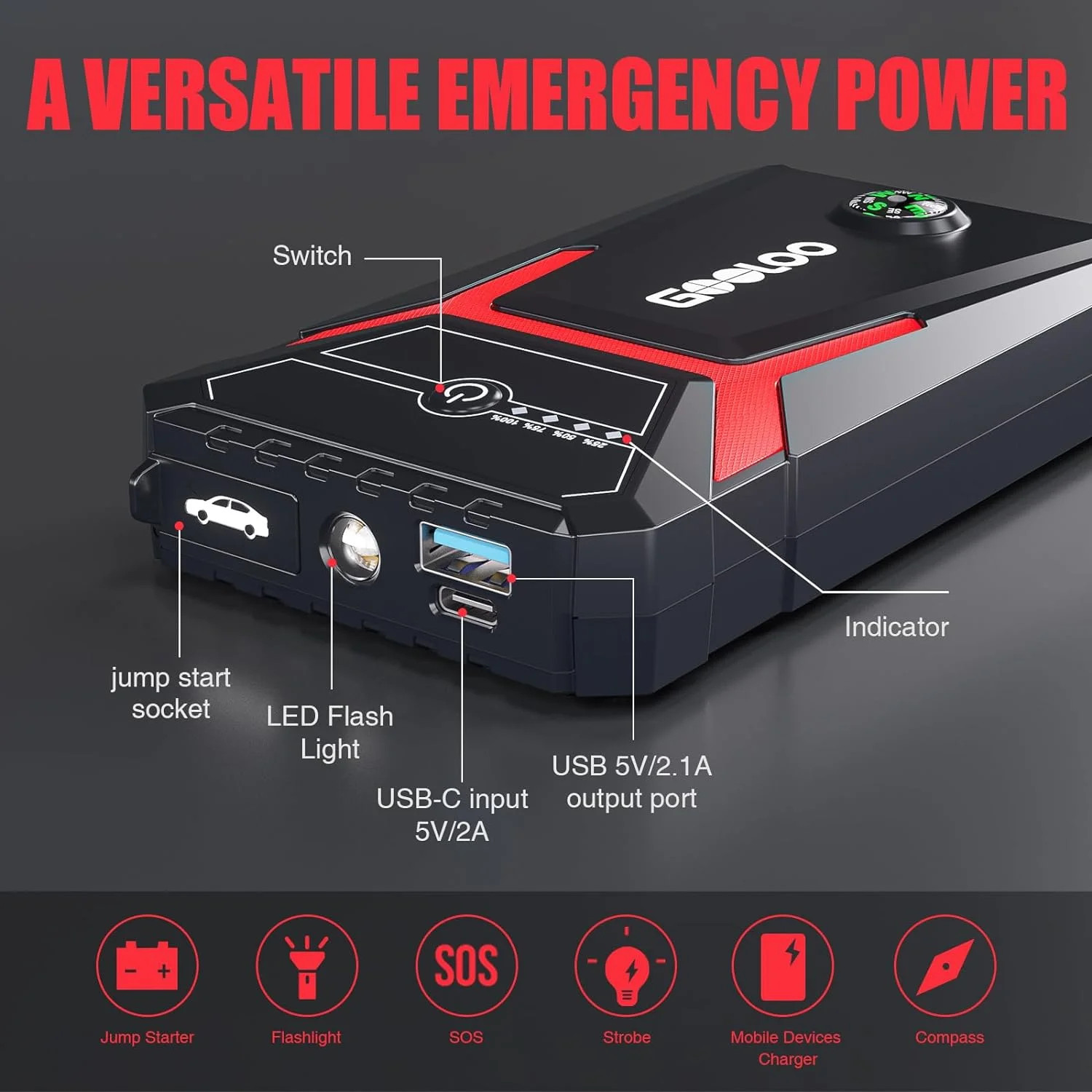 Car Jump Starter 1500A Vehicle 12V Battery Charger Booster Choose Your Color