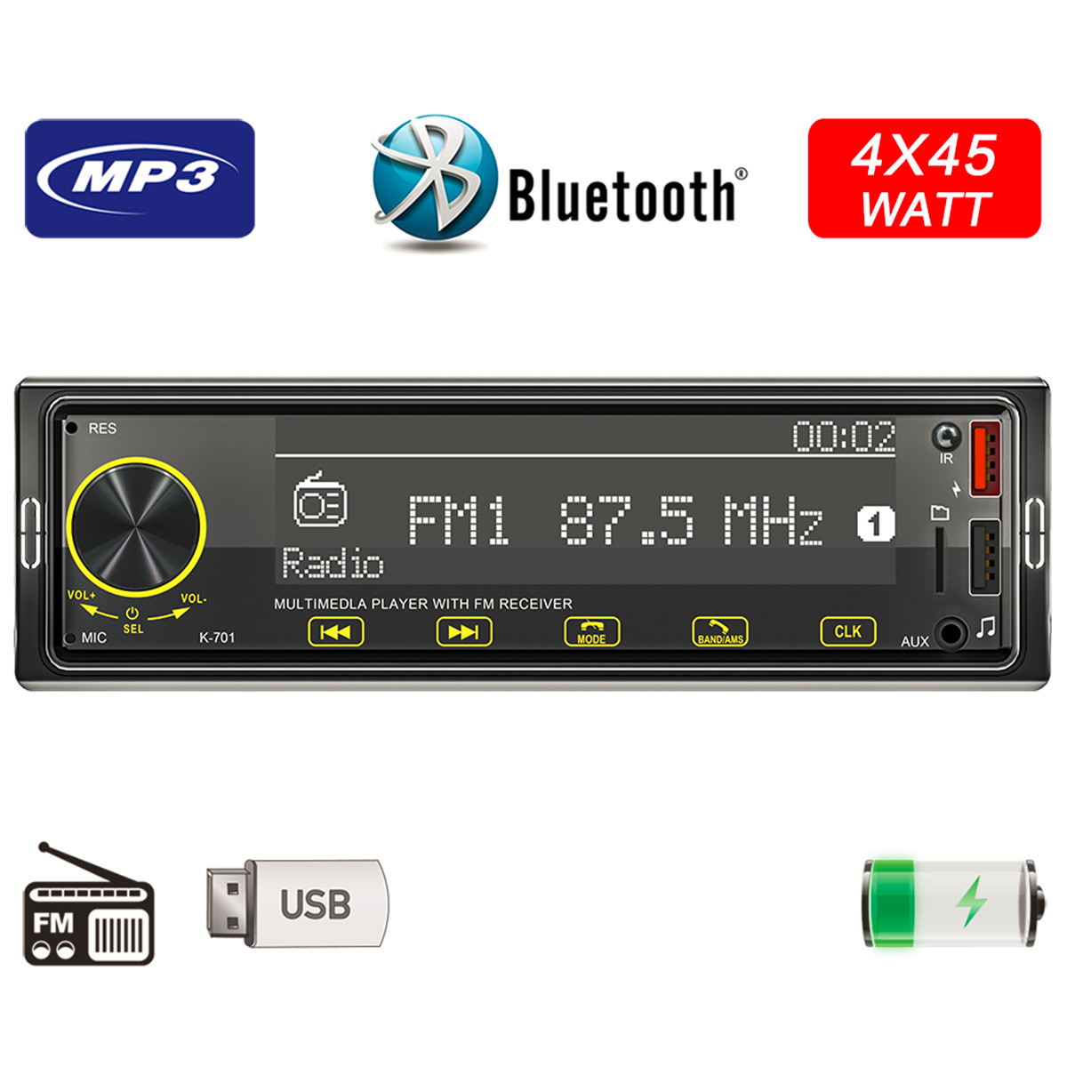 1Din Bluetooth Radio Car MP3 Player Stereo Head Unit Dash Audio Remote Control