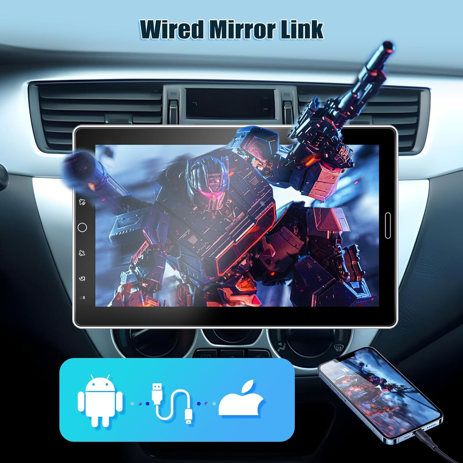 10.1 Inch Single Din Car Stereo with Wireless Carplay 10 Inch Touchscreen Radio