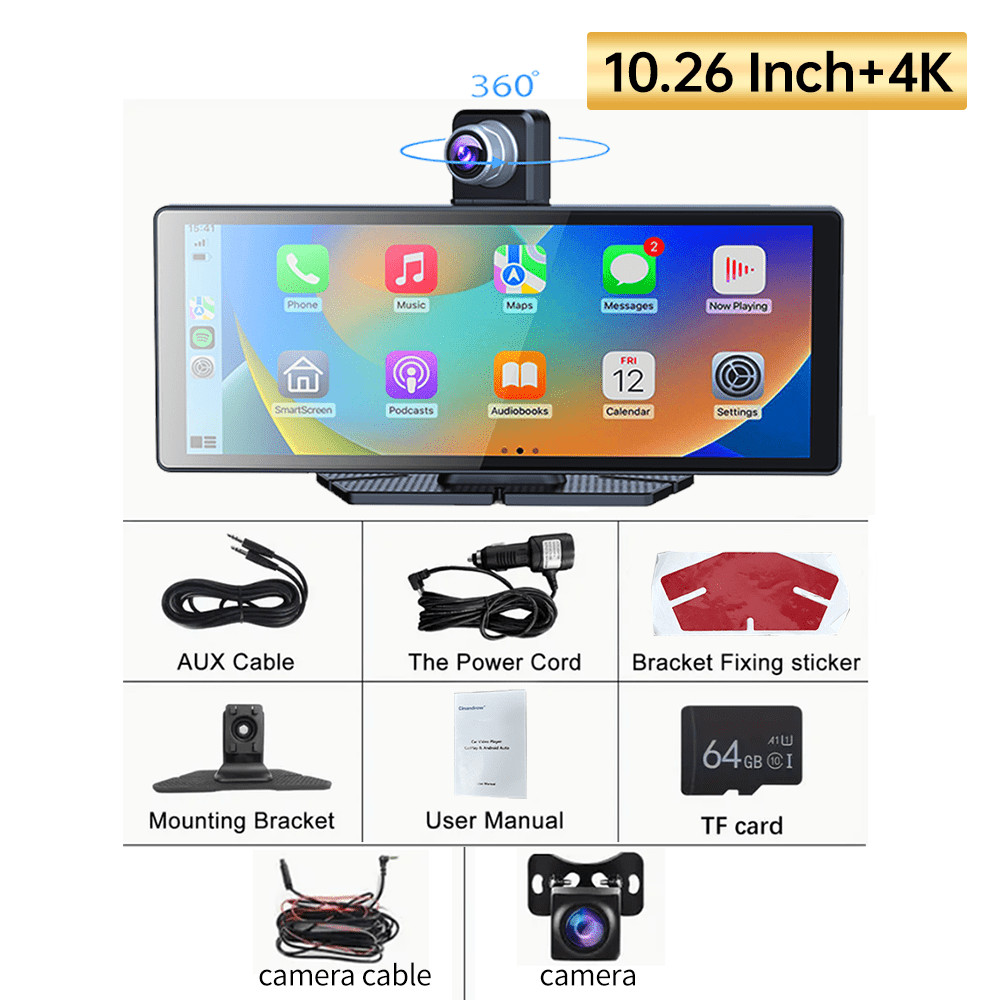 9.3in HD Wireless Carplay Auto Screen, 4K Front+Wired 1080P Rear+Infrared Camera