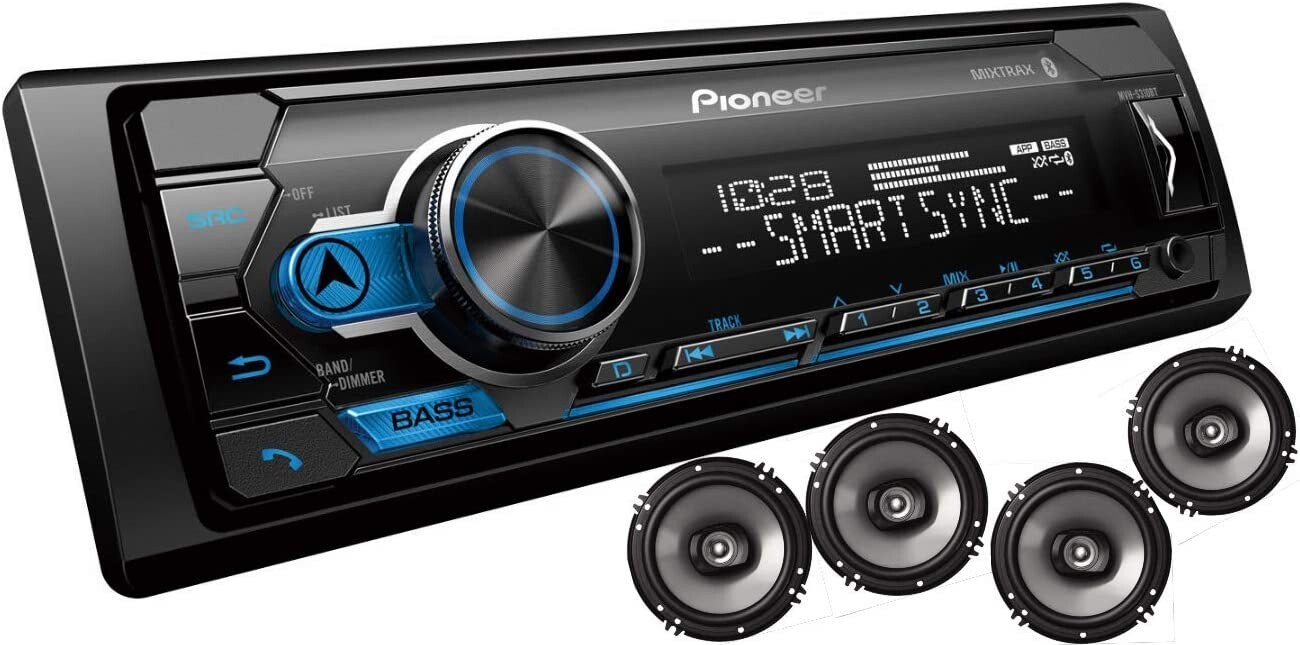 Pioneer Package MXT-S3266BT Car stereo In-dash Receiver + 4) 6.5″ coax speakers
