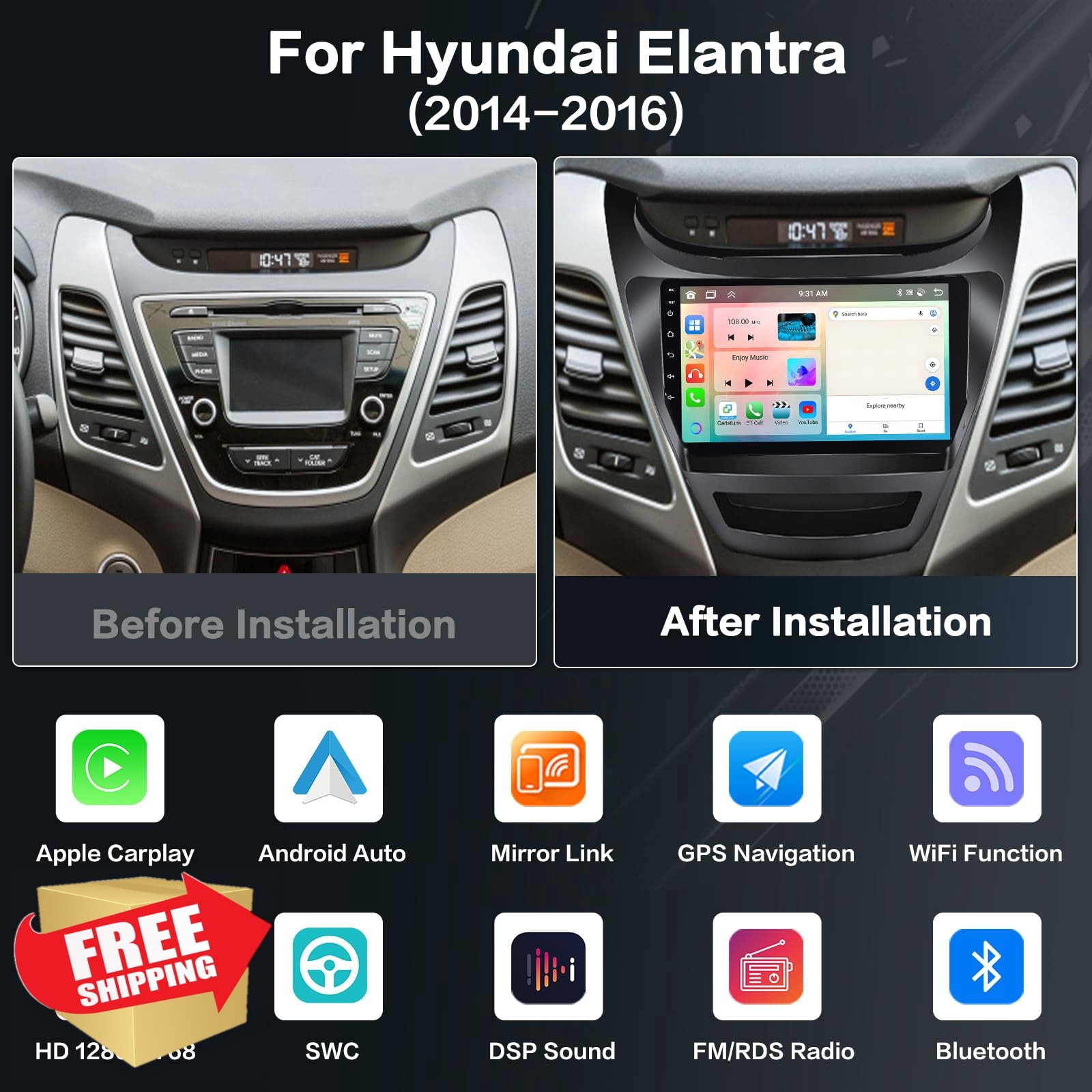 Inefala 4+64G 8 Core Elantra 2014-16 Android Radio