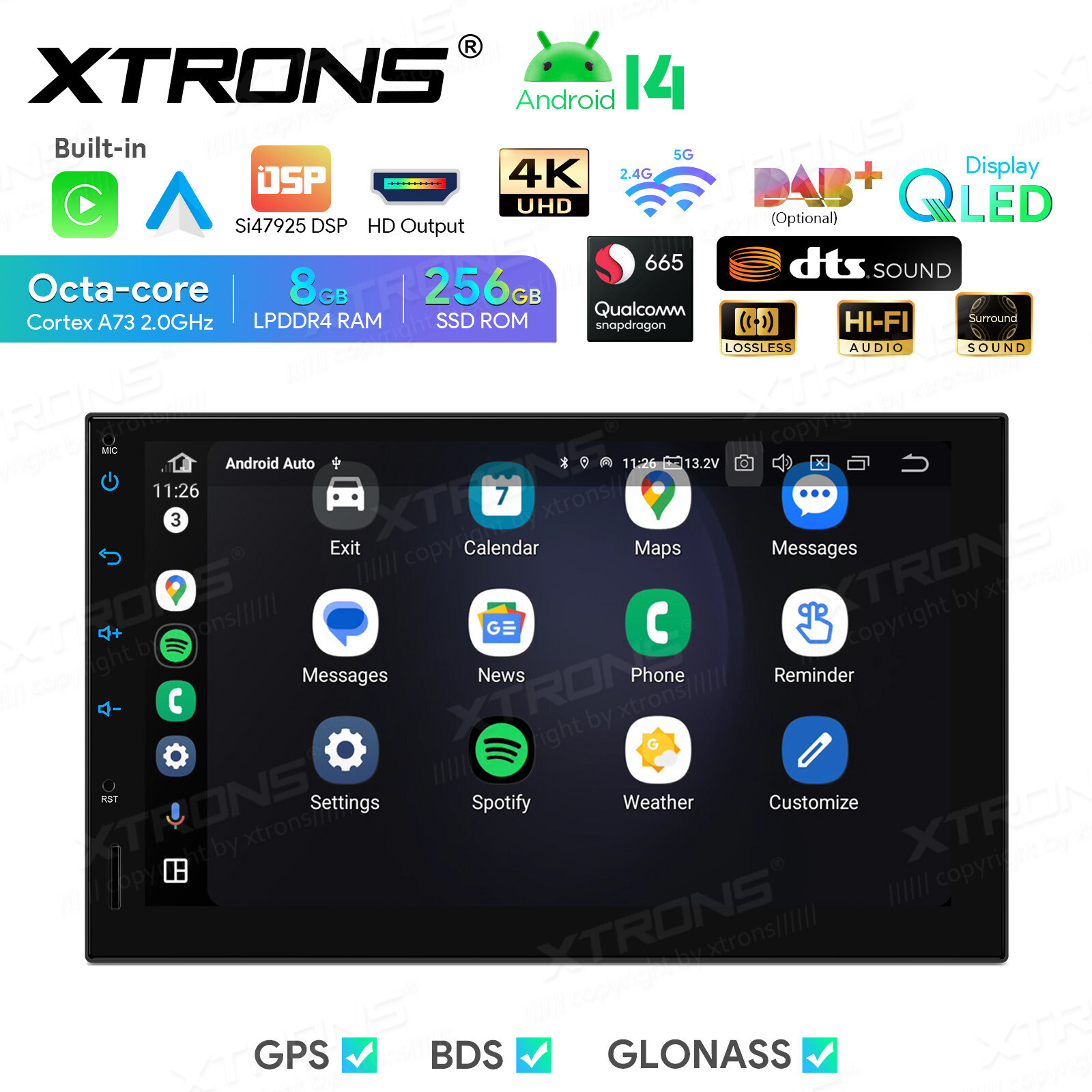 2 DIN Android 14 CarPlay Head Unit 8GB 256GB GPS DTS Sound 7″ Touchscreen WIFI