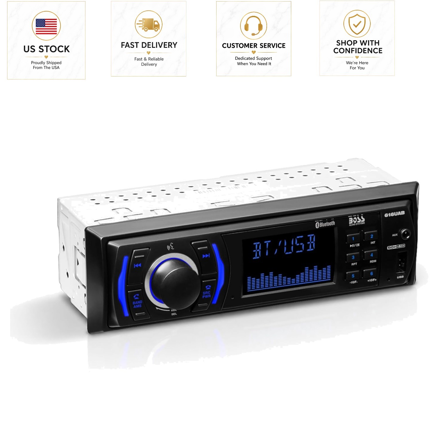 BOSS Audio Systems 616UAB Car Stereo with Bluetooth – Single DIN, MP3, USB, Aux-