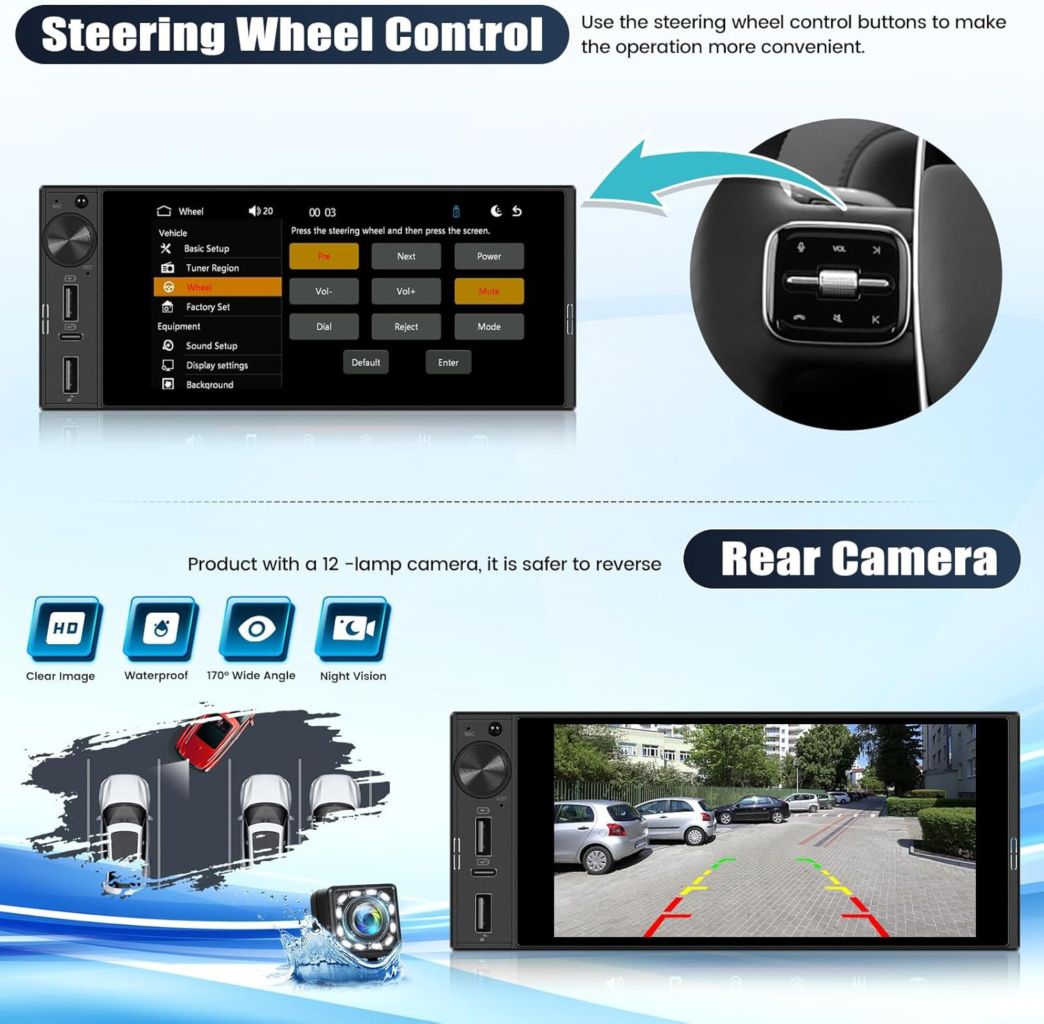 Single Din Car Stereo with Wireless Carplay&Android Auto,6 Inch 1 Din Touchscree