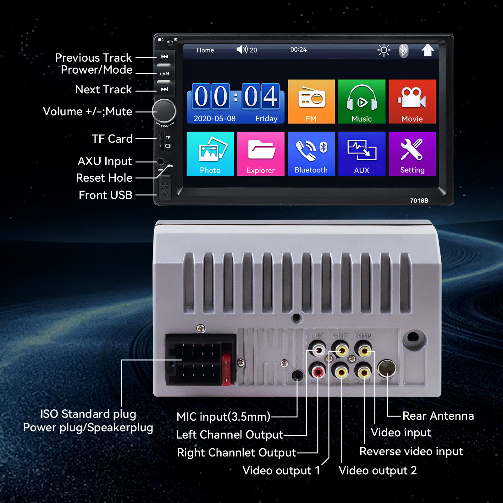 Single 1/2 Din Touch Screen Stereo Bluetooth Radio Car Apple/Android Carplay GPS