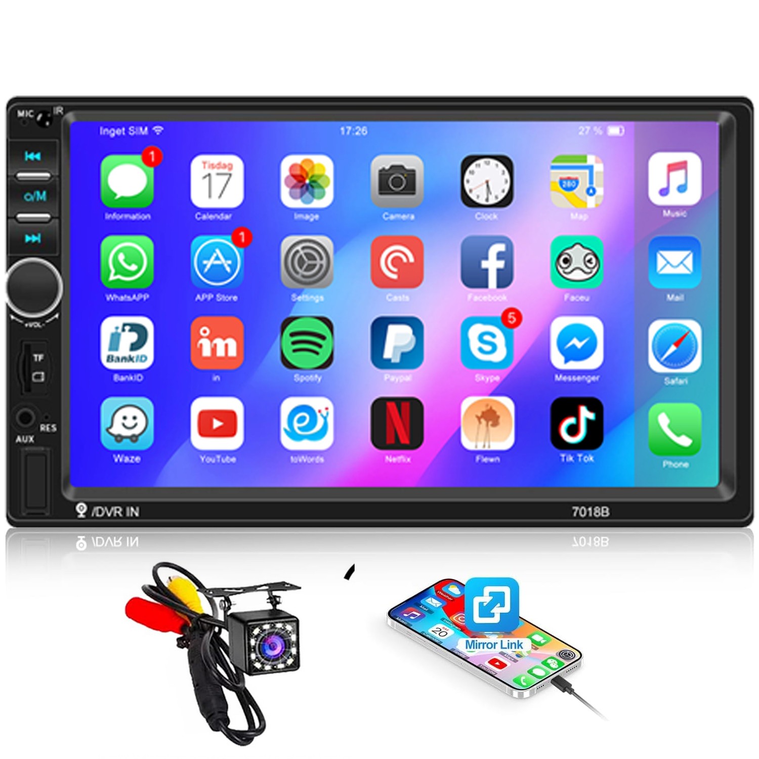 7″ 2 DIN Car Stereo Radio Bluetooth Touch Screen Mirror Link MP5 Player +Camera