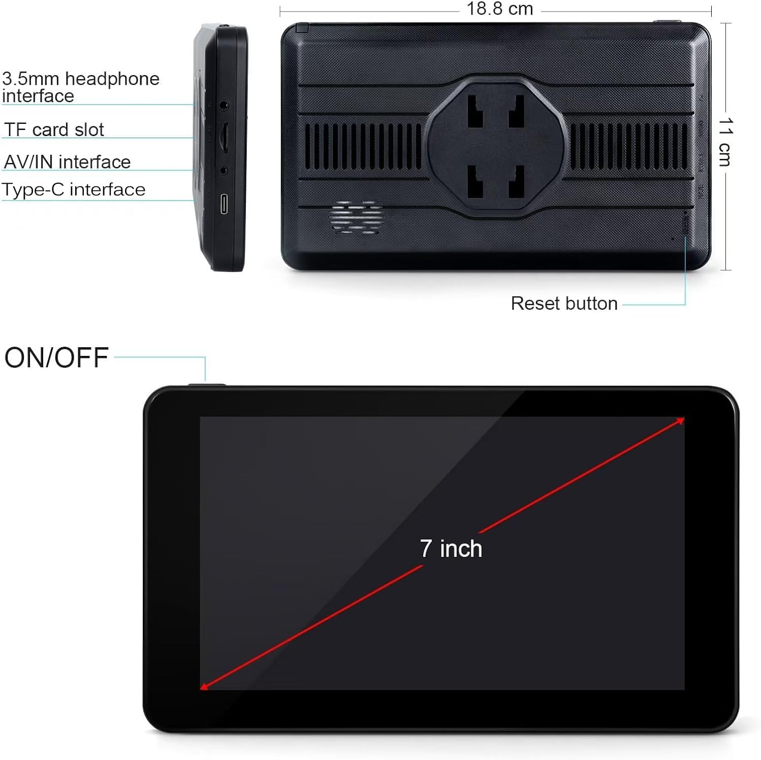 7-inch Portable Carplay Screen for Car Compatable with Apple CarPlay and Android
