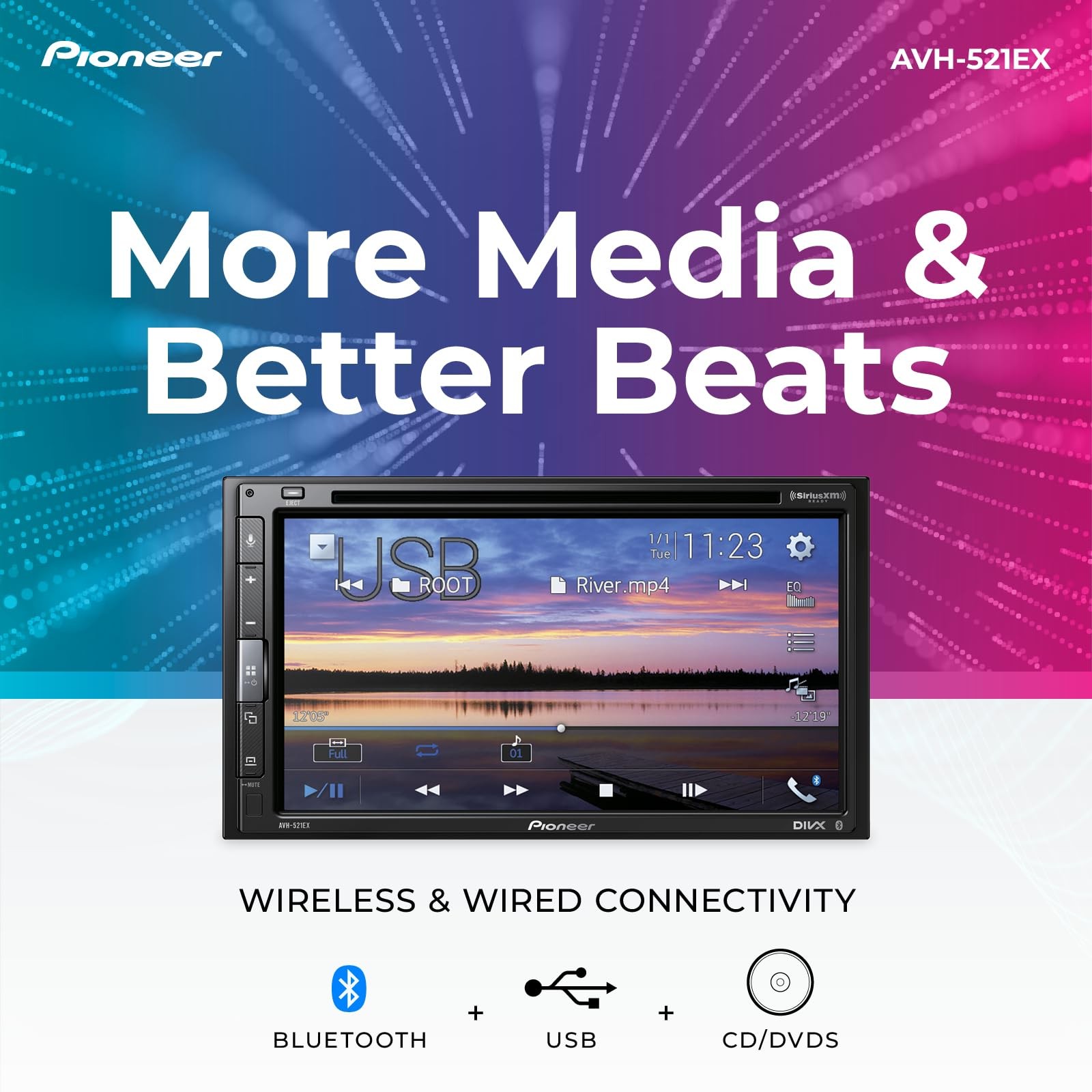 Pioneer AVH-521EX 6.8″ Resistive Touchscreen, Double Din – Bluetooth, Backup Cam