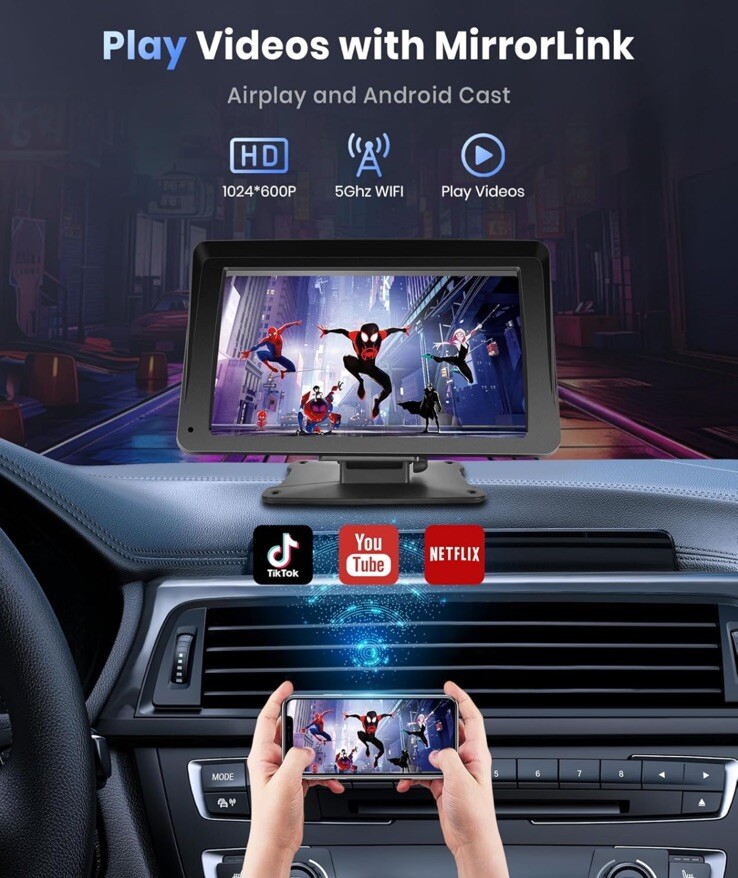 Podofo Wireless CarPlay Screen for Car, 7” HD IPS Touchscreen Portable Car…