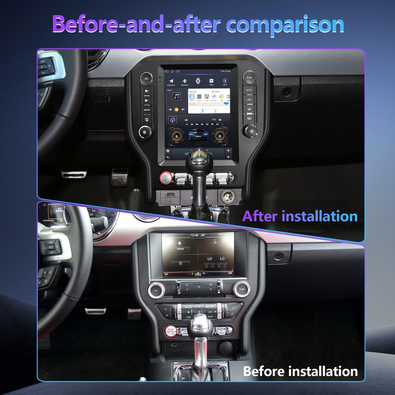 For 2015-2020 Ford Mustang Apple Carplay Car Stereo Radio GPS WIFI with Camera