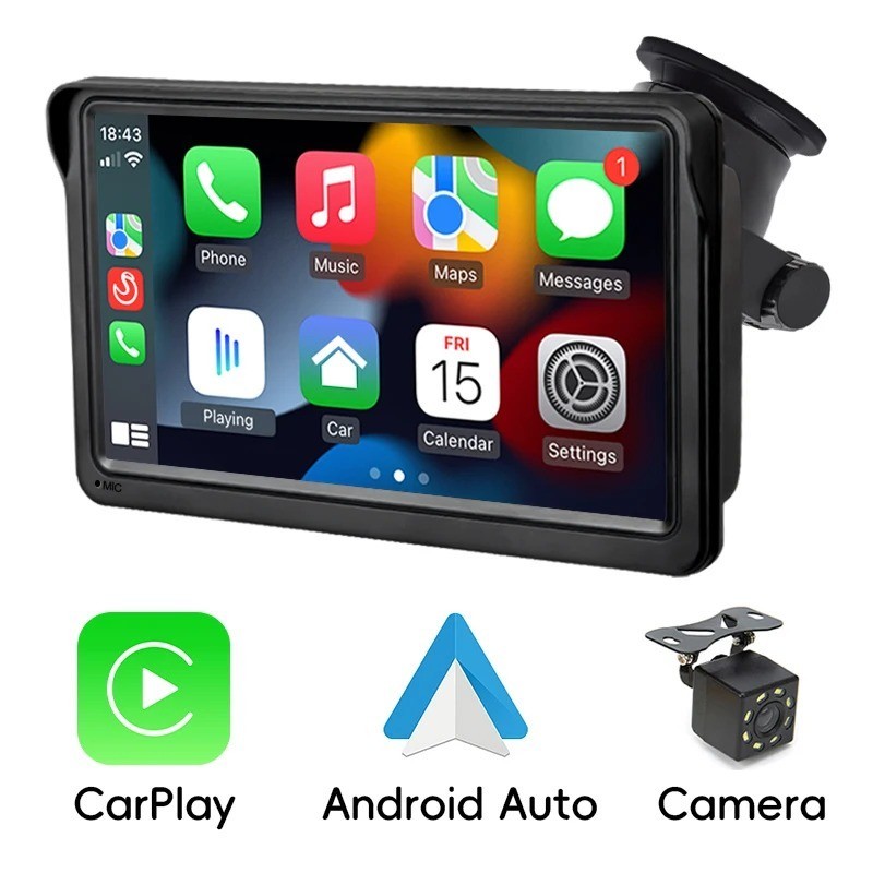 Hippcron 7in Portable CarPlay Android Auto Car Radio Touch Screen w/ USB AUX