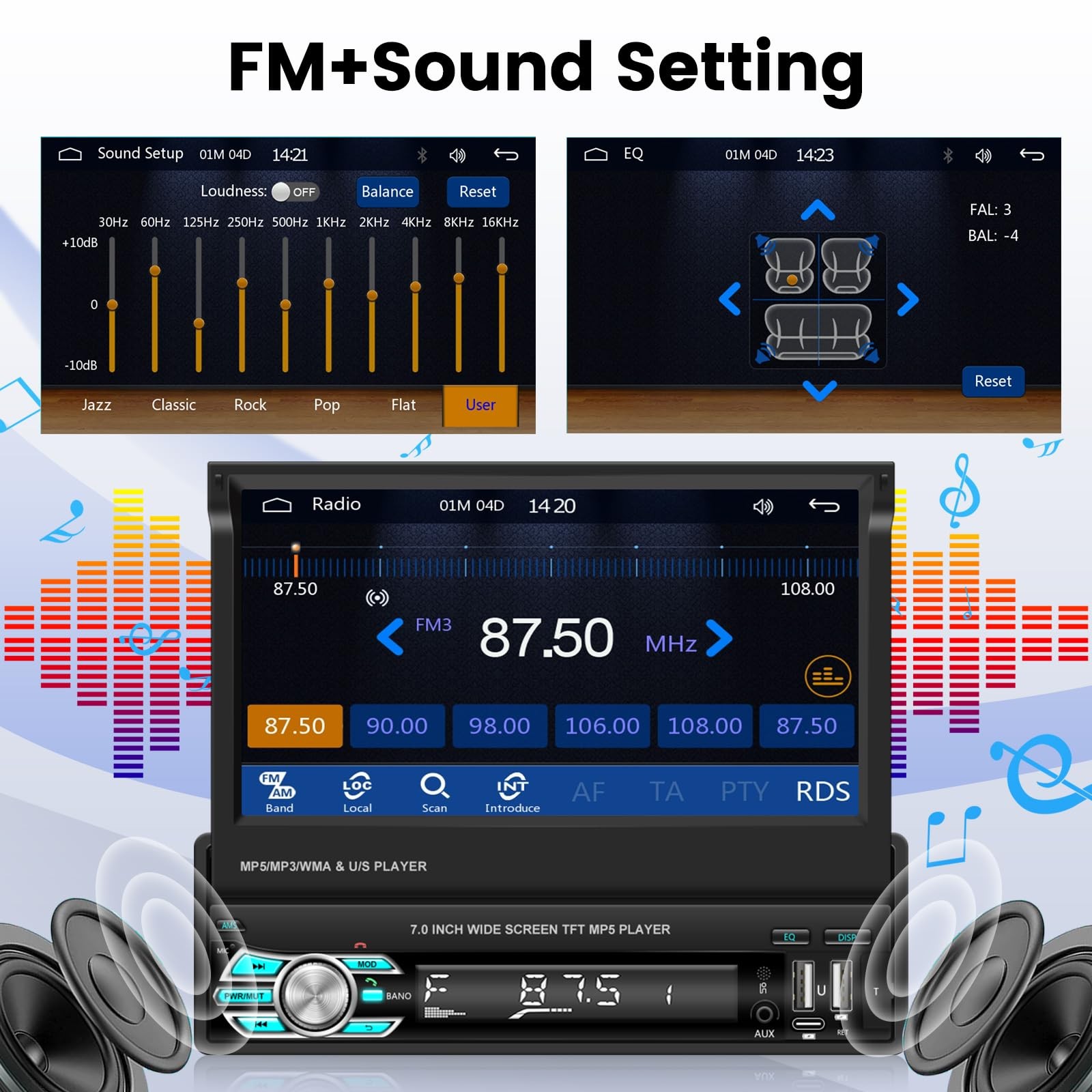 Single Din Car Radio with Bluetooth, Wireless Carplay ＆ Android Auto, 7 Inch …