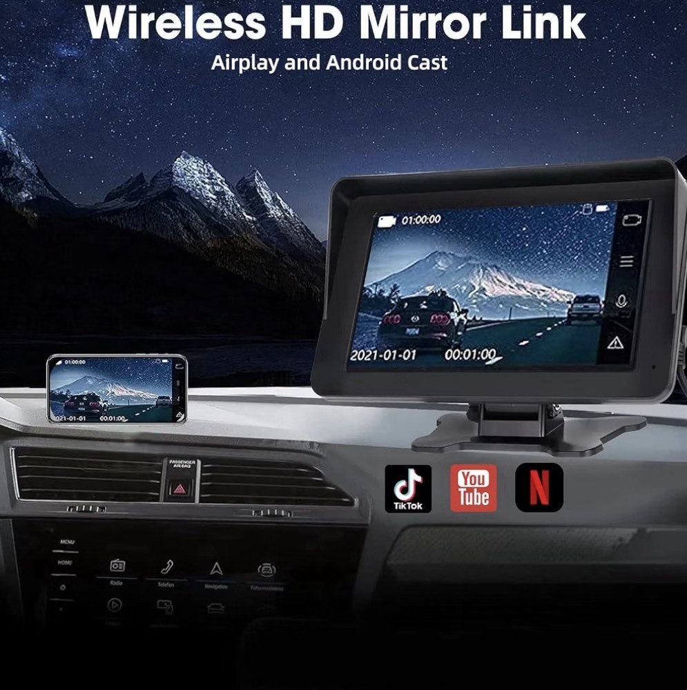 Wireless Apple Carplay Screen for Car,7″ HD Portable Car Stereo Touchscreen