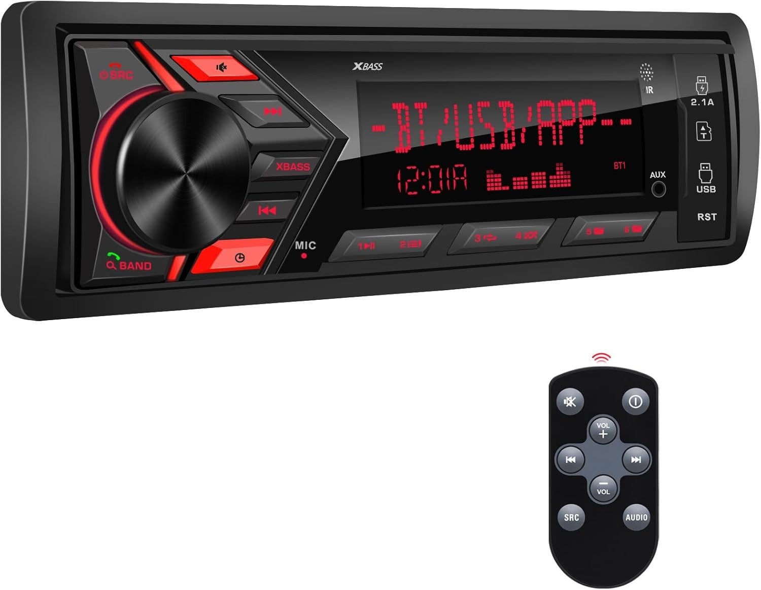 High-Power Bluetooth Car Stereo with FM/AM, App Control & Adjustable EQ Settings