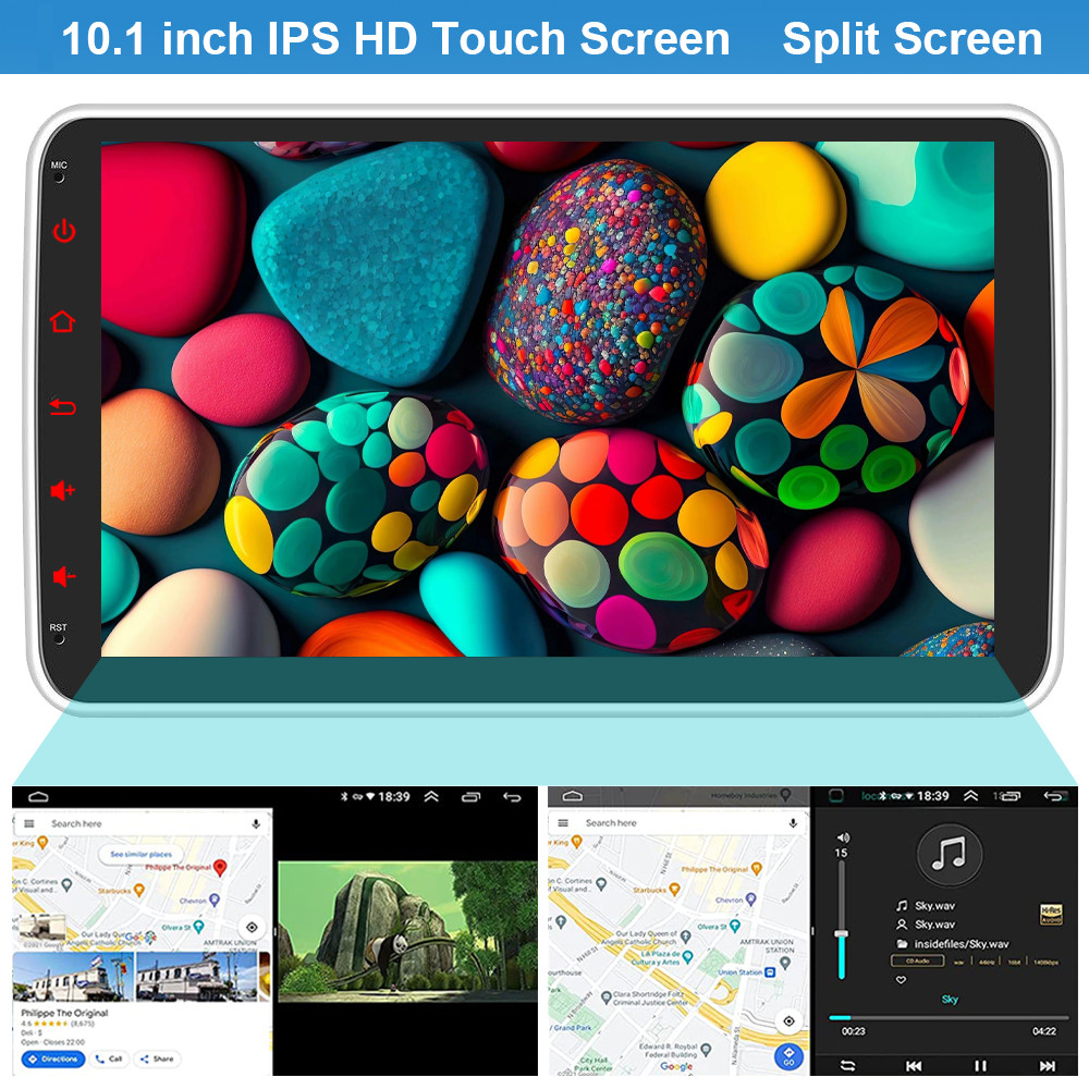 10.1″ Double DIN Car Stereo Apple Carplay Android 15 GPS WiFi BT Rotatable Radio