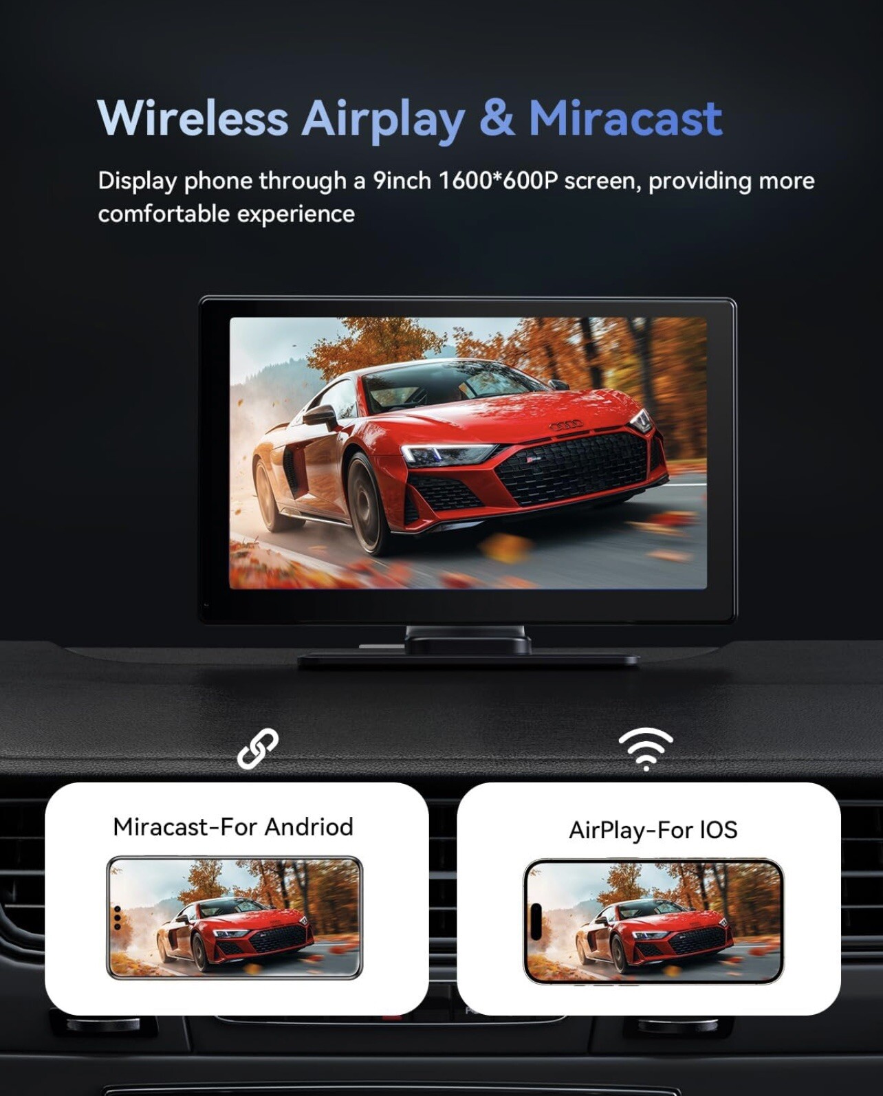 Portable Carplay Screen for Car, VUDDIG 4K Dash Cam, Wireless Carplay Screen …