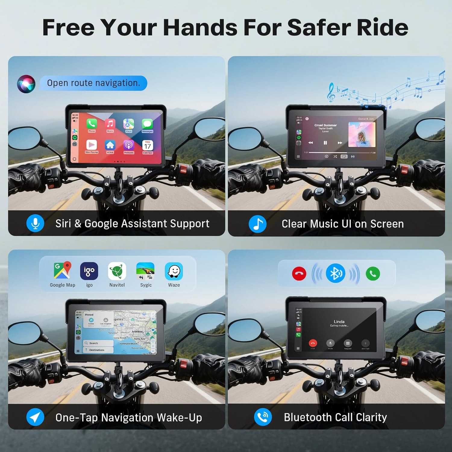 7″ Motorbike Android Auto Navigation GPS CarPlay Dual 4K Dash Cam Bluetooth TPMS