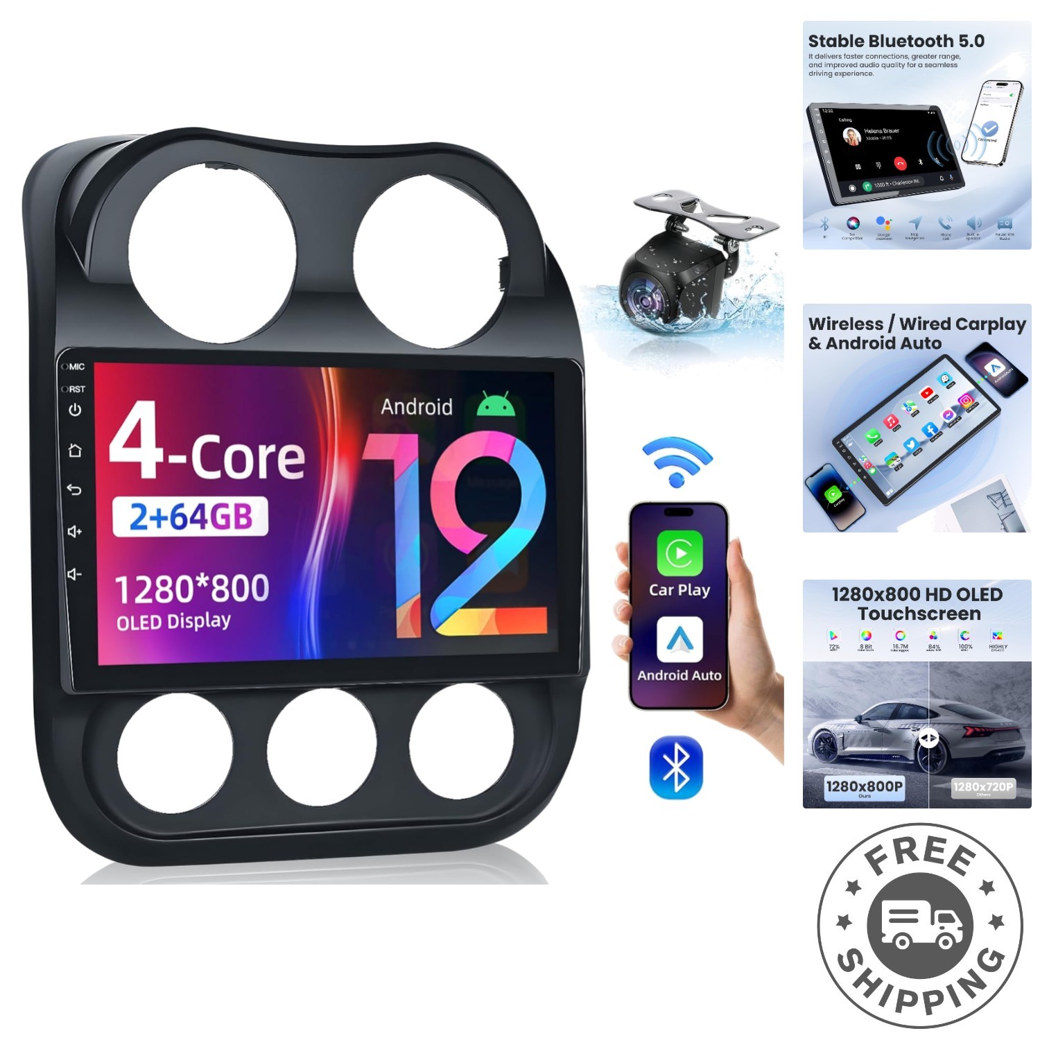 All-in-One Stereo Replacement for Jeep: 10″ Touch Screen, Wireless CarPlay, GPS