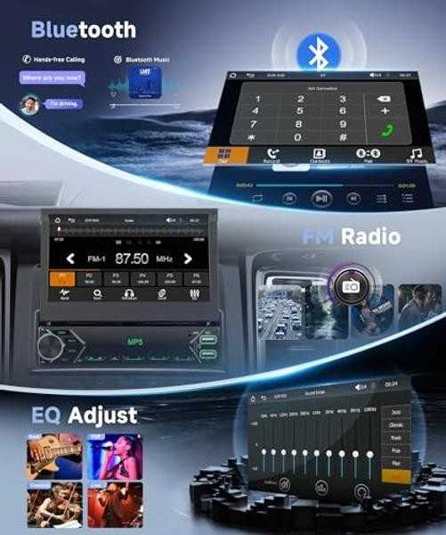 Single Din Retractable Screen Car Stereo Manual Retractable Screen with Carplay
