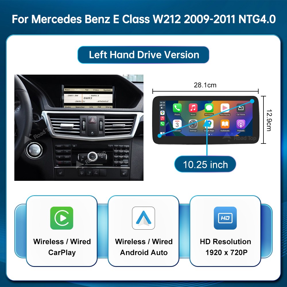 10.25′ Wireless CarPlay Touch Screen Stereo For Benz E W212 NTG4.0 Android Auto