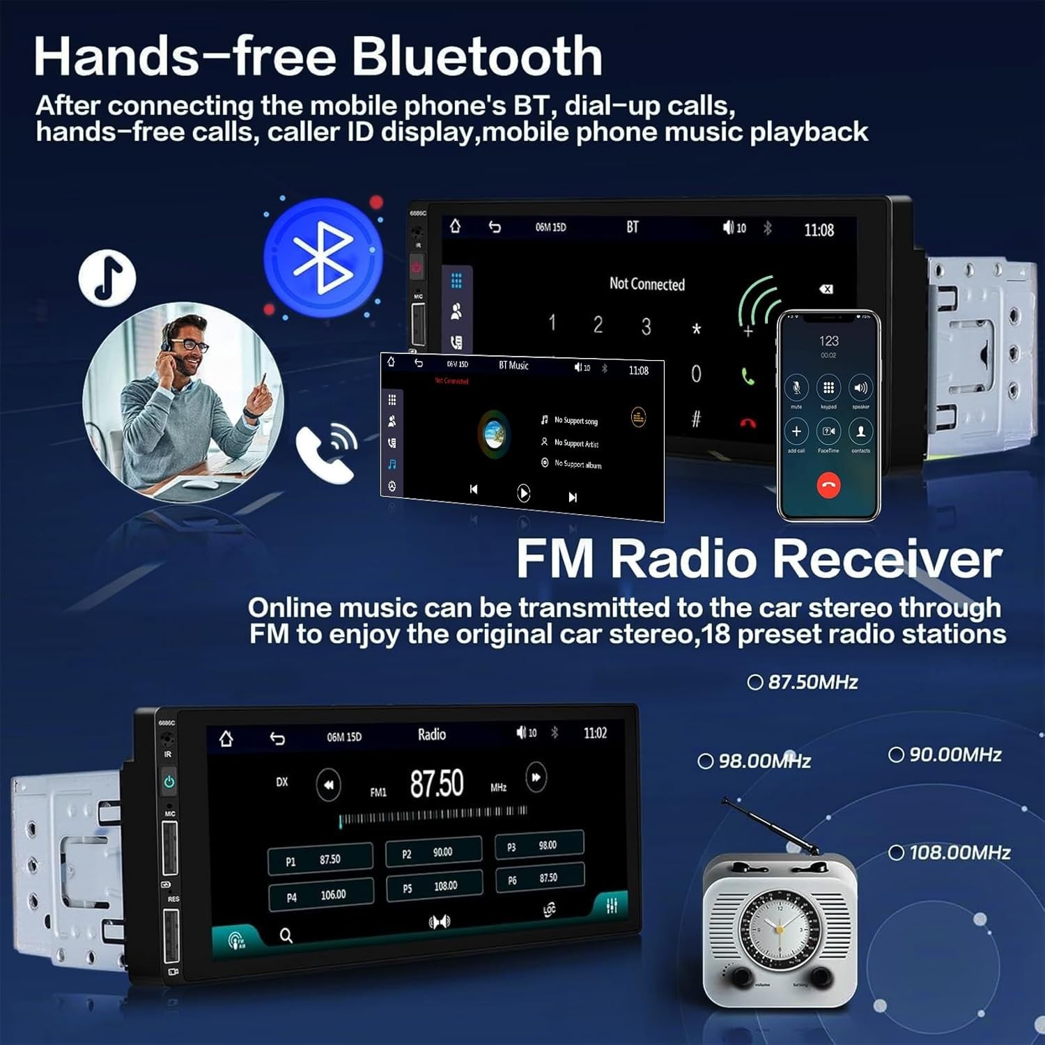7 Color EQ Car Stereo with 6.86″ Touchscreen and Android Auto for Safe Driving