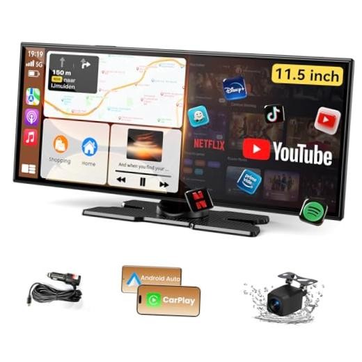 Largest 11.5 Inch Wireless CarPlay Screen for Car, Built-In N Black