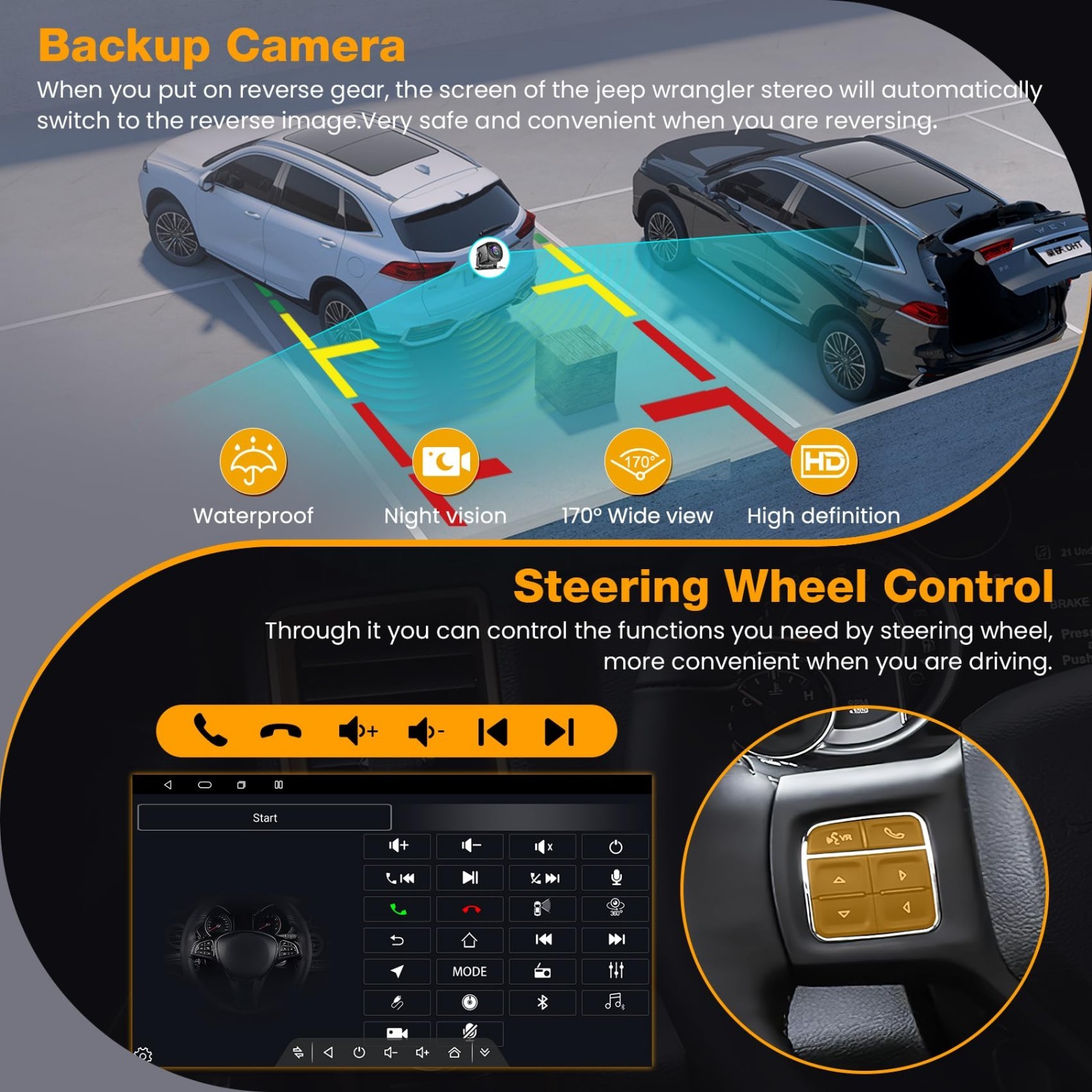 10.2″ QLED Touch Screen Car Stereo for Jeep Wrangler & Dodge Ram, Android 15, Wi
