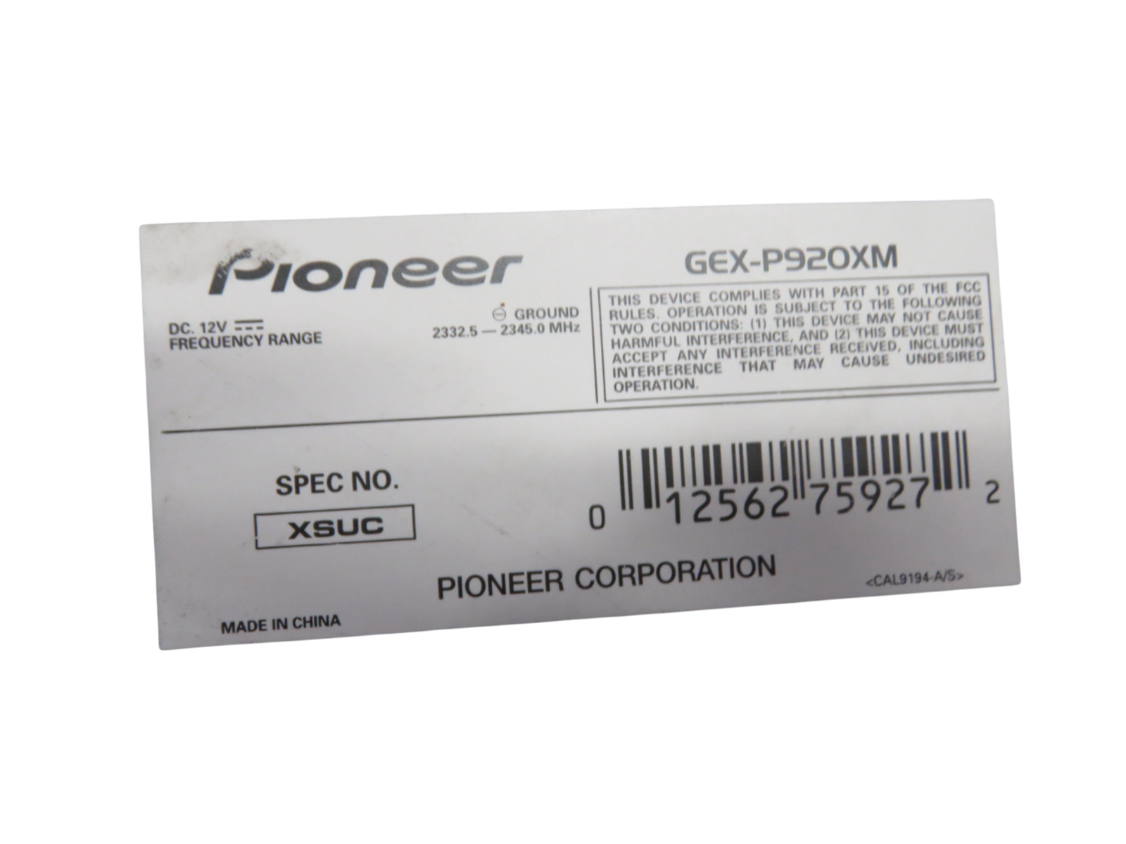Sirius XM Pioneer GEX-P920XM & GEX-P920XM Digital Tuner