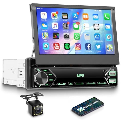 Single Din Flip Out Car Radio with Manual Retractable Screen with Mirror Link