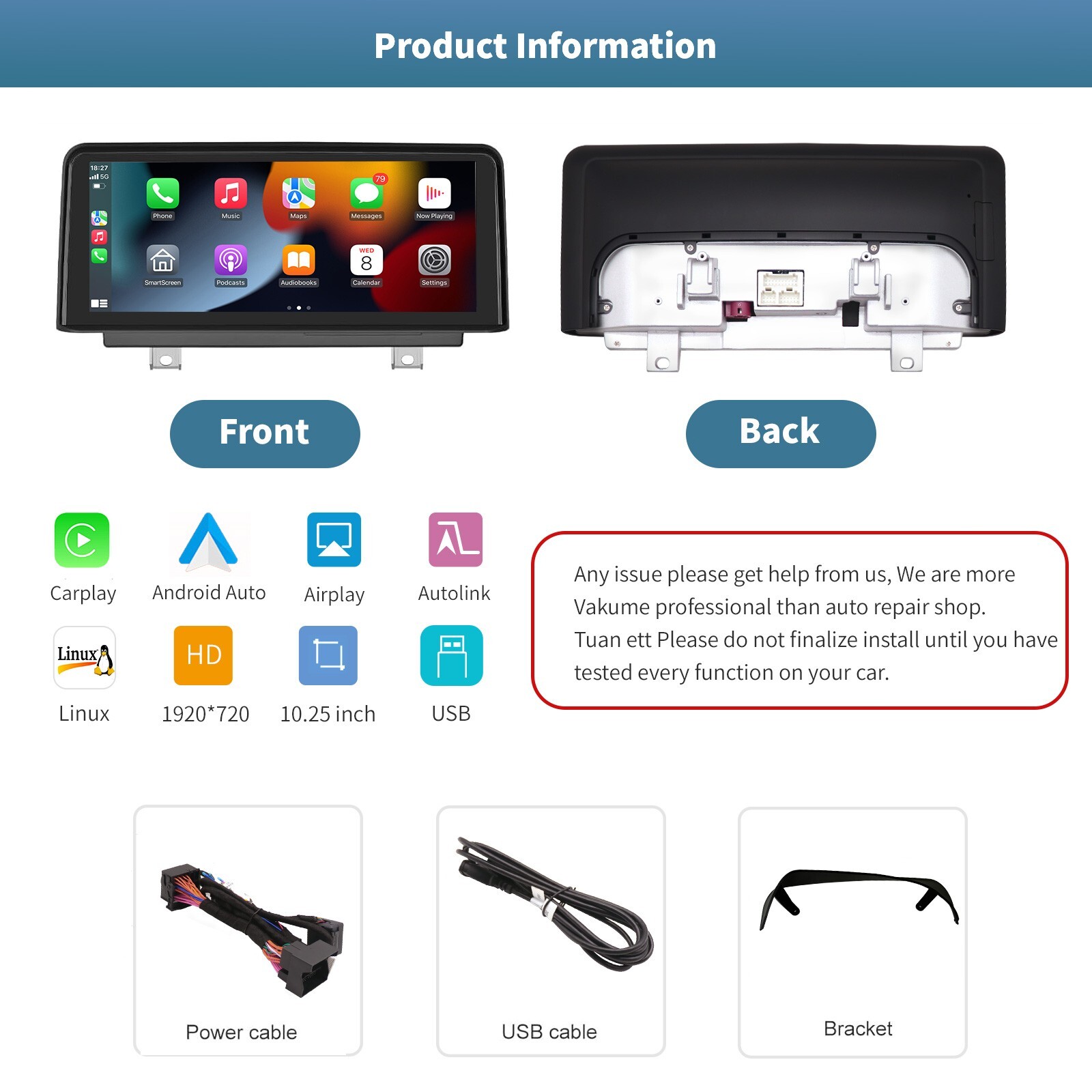 Wireless Carplay/Android Auto 10.25” Touchscreen for BMW 1/2 Serie F20 NBT