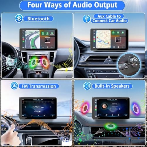 Portable Wireless with Apple CarPlay and Android Auto Screen for Car, 7″ HD
