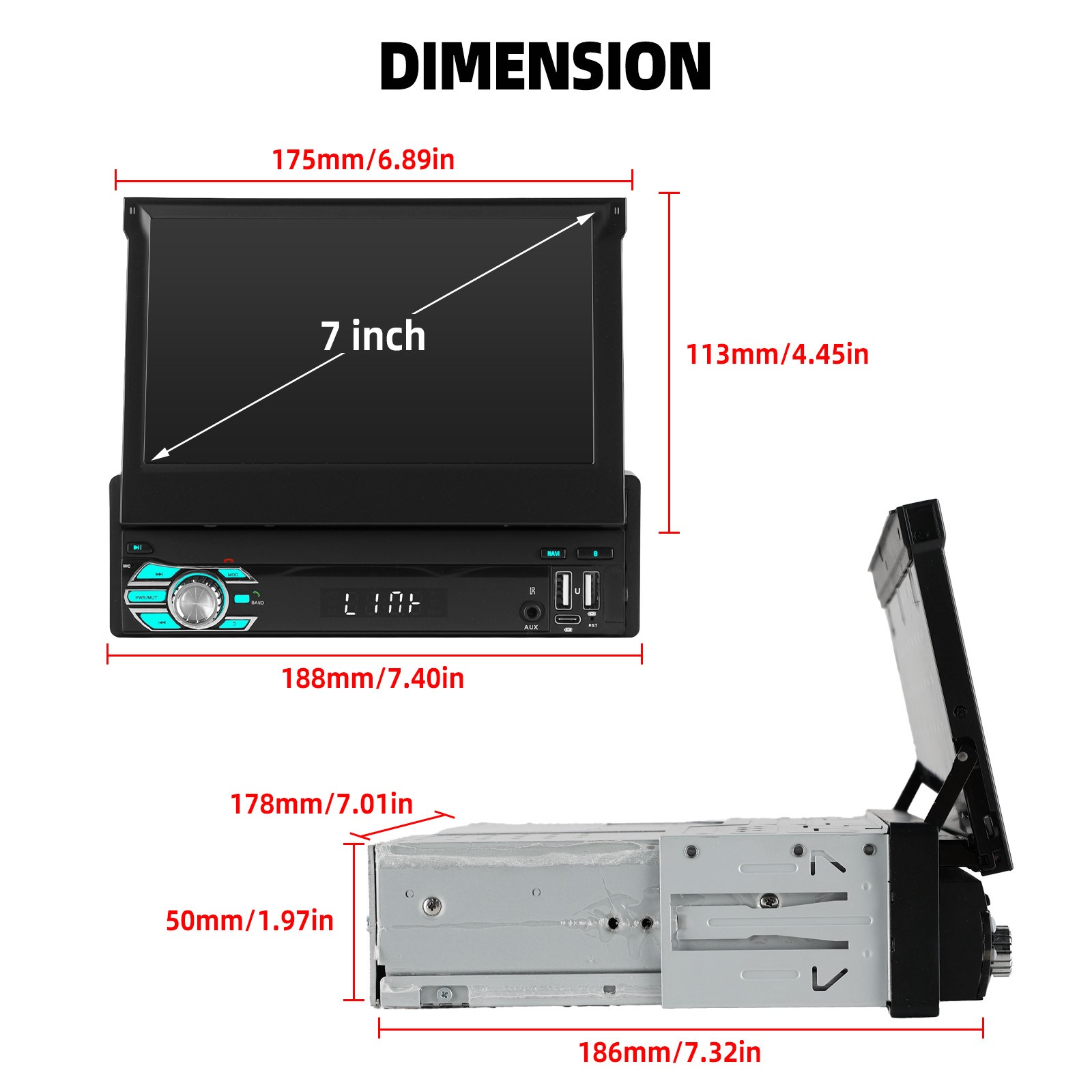 7″ Car Stereo Radio Single 1Din Flip Out Touch Screen MP5 Player USB Bluetooth