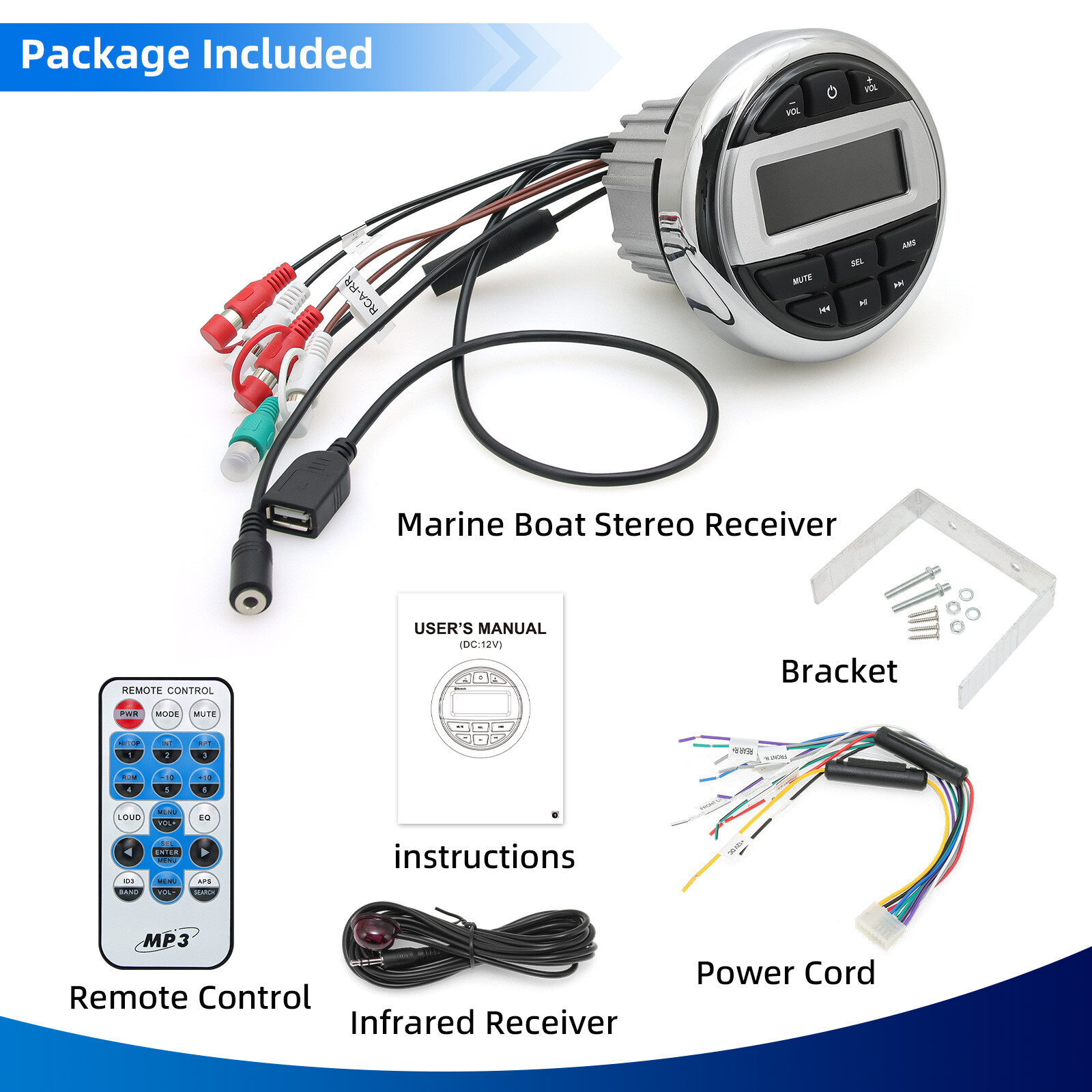 Boat Media MP3 Player With Bluetooth Waterproof Car Marine Stereo Audio Radio