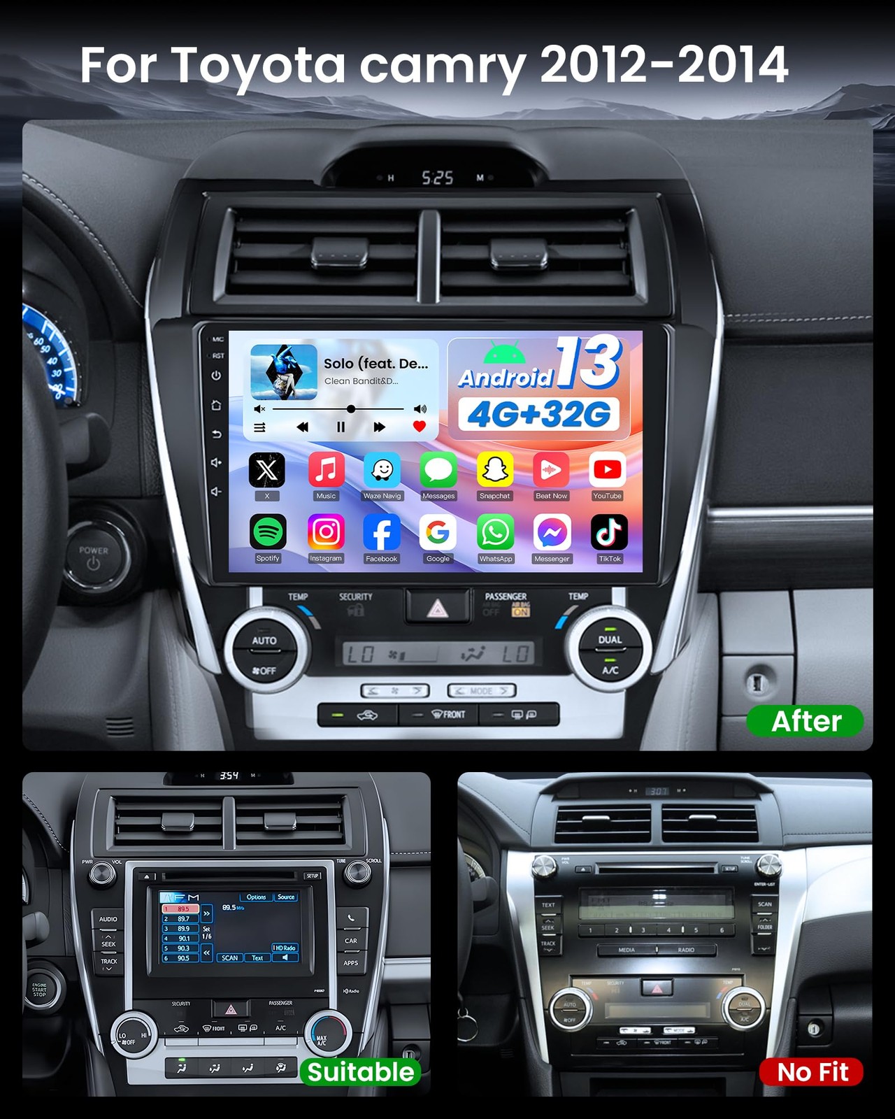 8core Android Auto CarPlay Car Radio Stereo For 2012 2013 14 Toyota Camry 6+128G