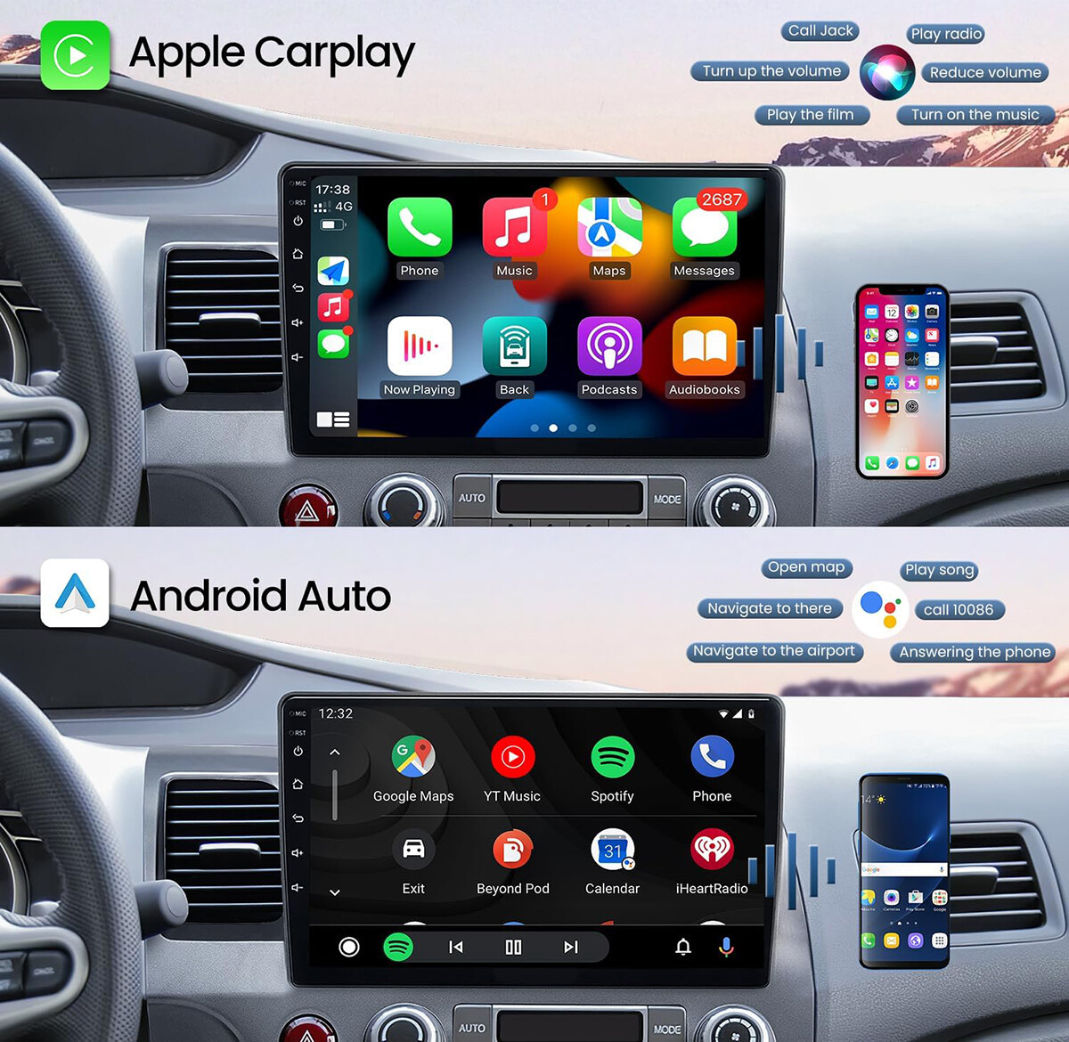 For Honda Civic 2006-2011 Apple CarPlay Android Car Stereo Radio GPS Navi 64G
