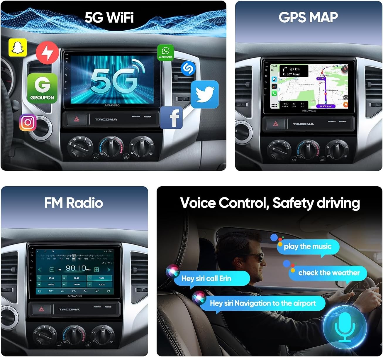 9″ Car Radio Stereo 8Core Carpay Android12 5G WiFi for Toyota Tacoma *7086C2D
